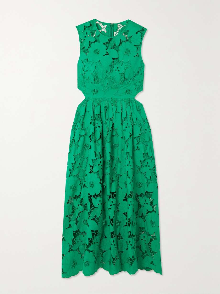 net-a-porter.com | Cutout embroidered cotton and guipure lace midi dress