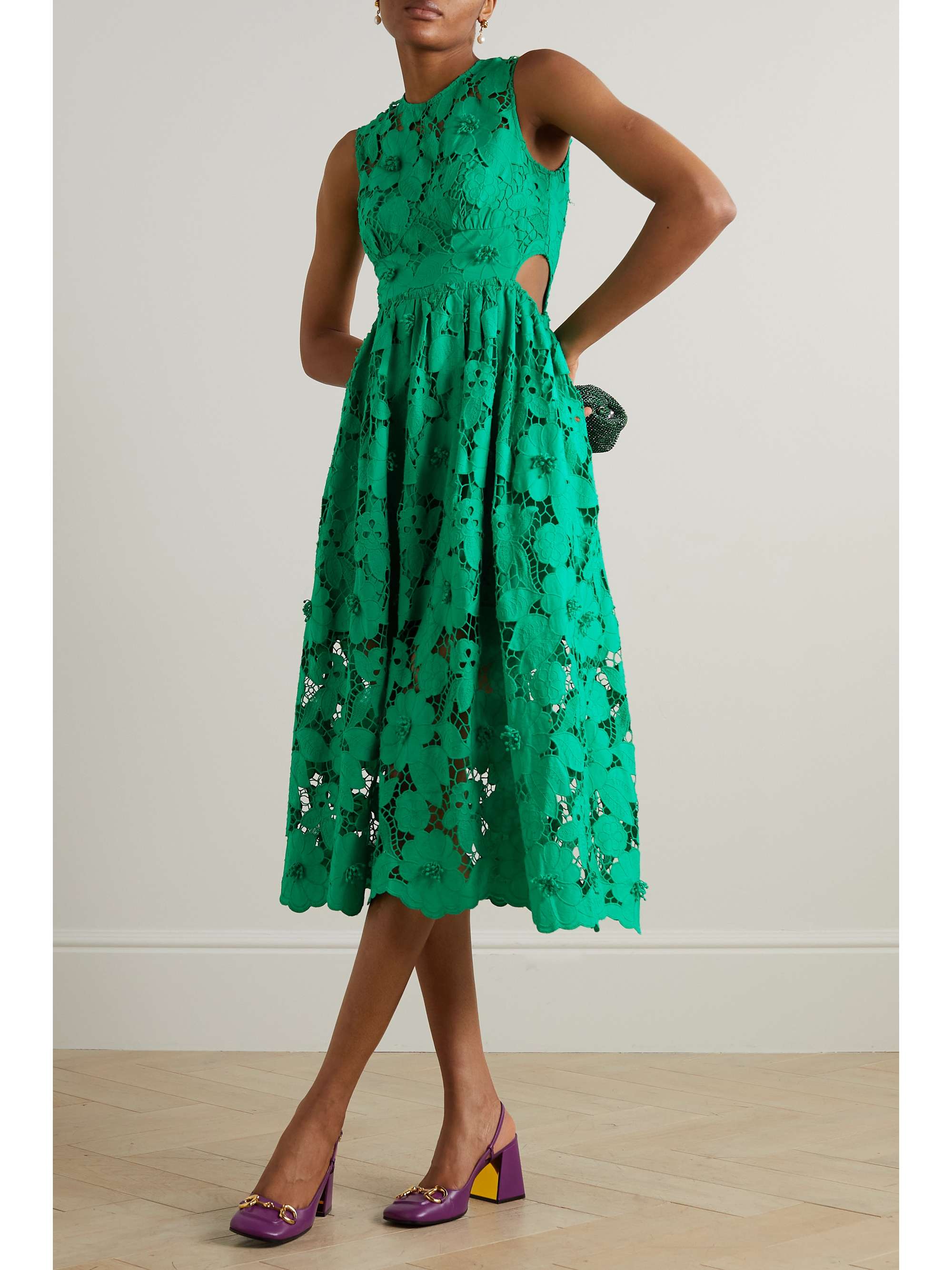 SELF-PORTRAIT Cutout embroidered cotton and guipure lace midi dress |  NET-A-PORTER