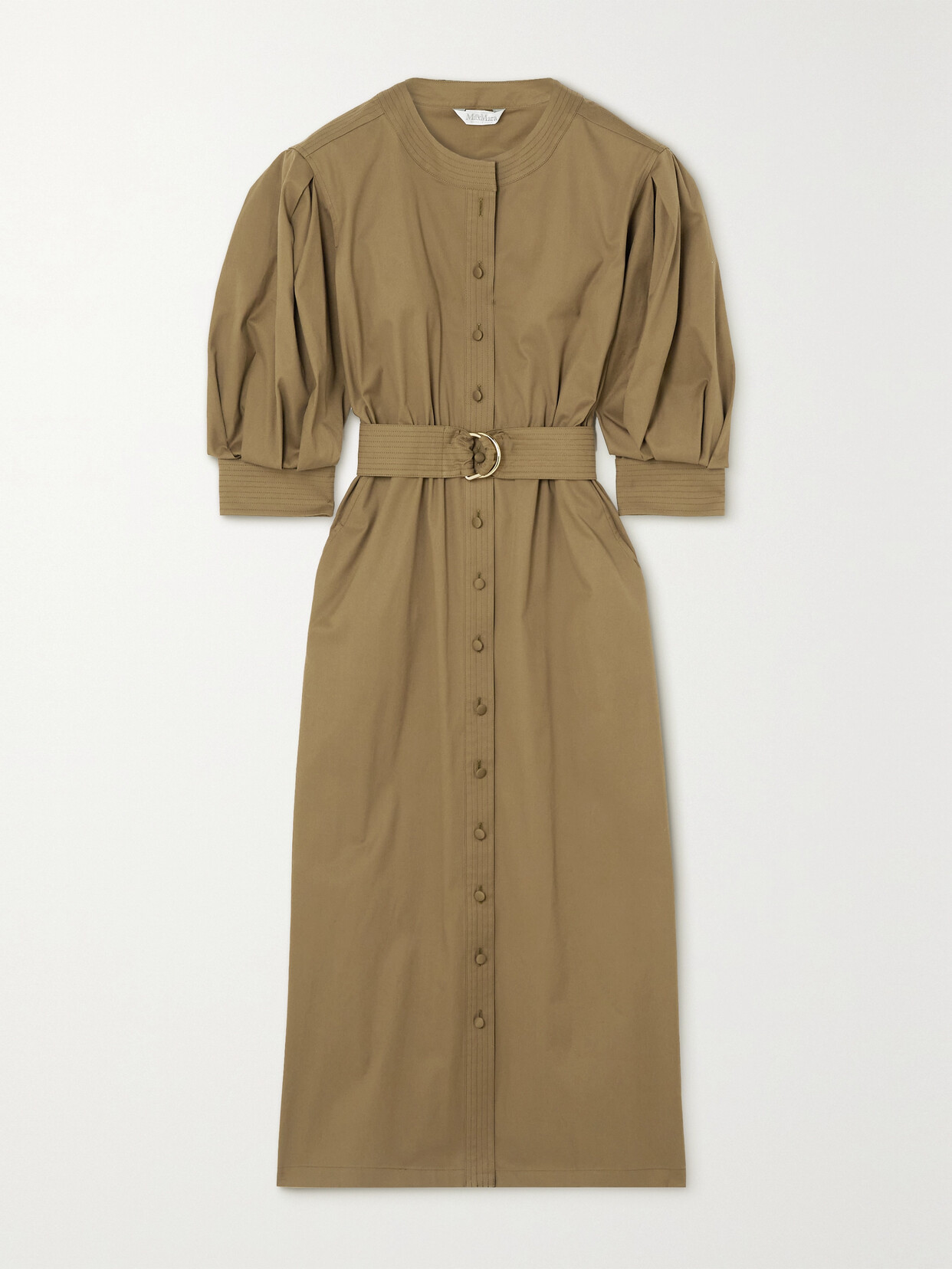 Max Mara Ughetta Belted Stretch-cotton Twill Midi Dress In Green