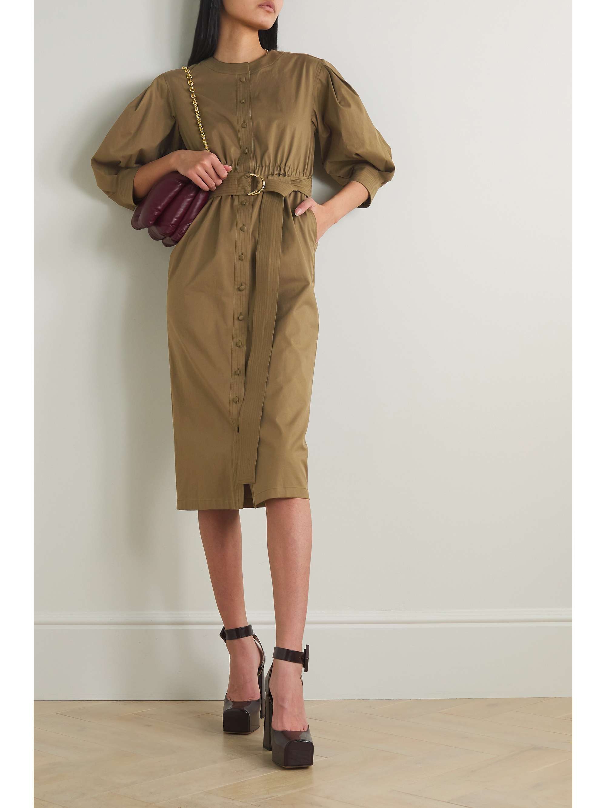 MAX MARA Ughetta belted stretch-cotton twill midi dress