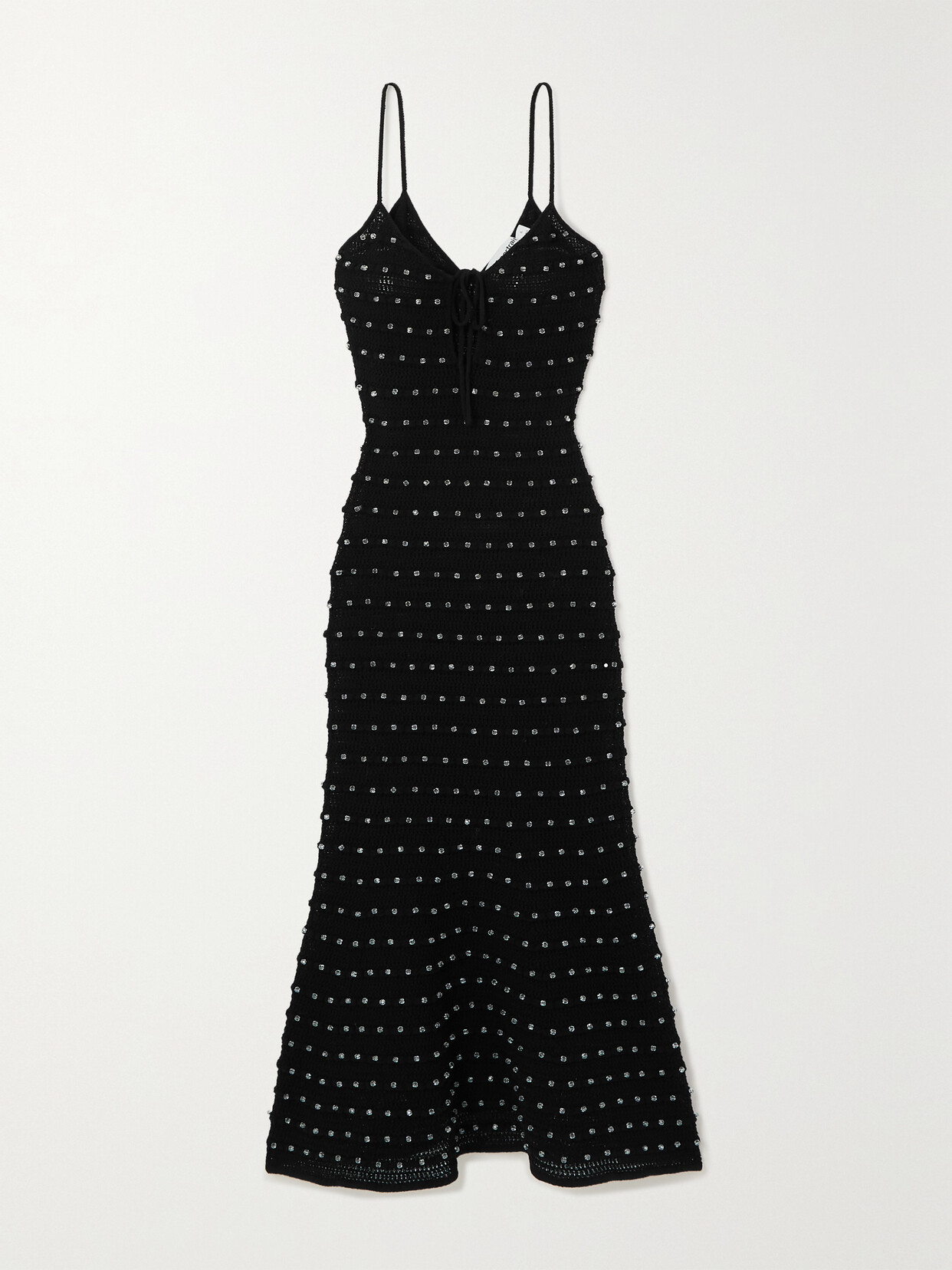 Self-Portrait - Crystal-embellished Pointelle-knit Cotton-blend Midi Dress - Black