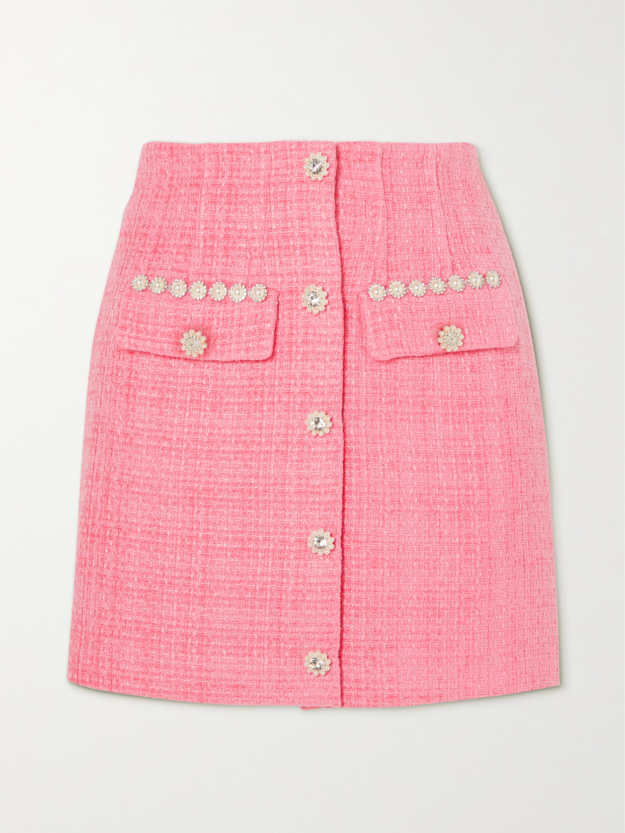 Self-Portrait - Embellished Bouclé-tweed Mini Skirt - Pink