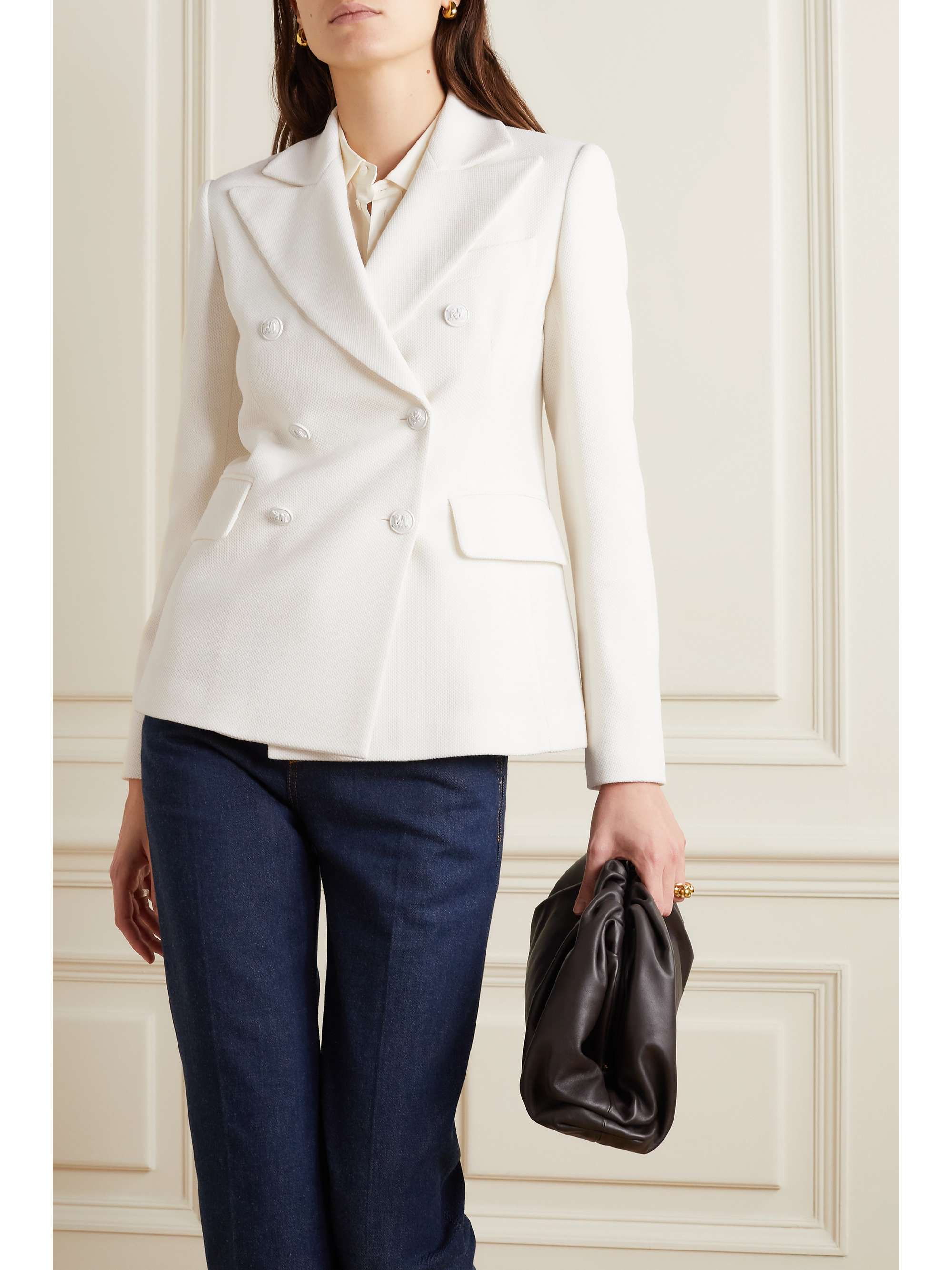 MAX MARA Stresa double-breasted honeycomb-knit wool and cotton-blend blazer
