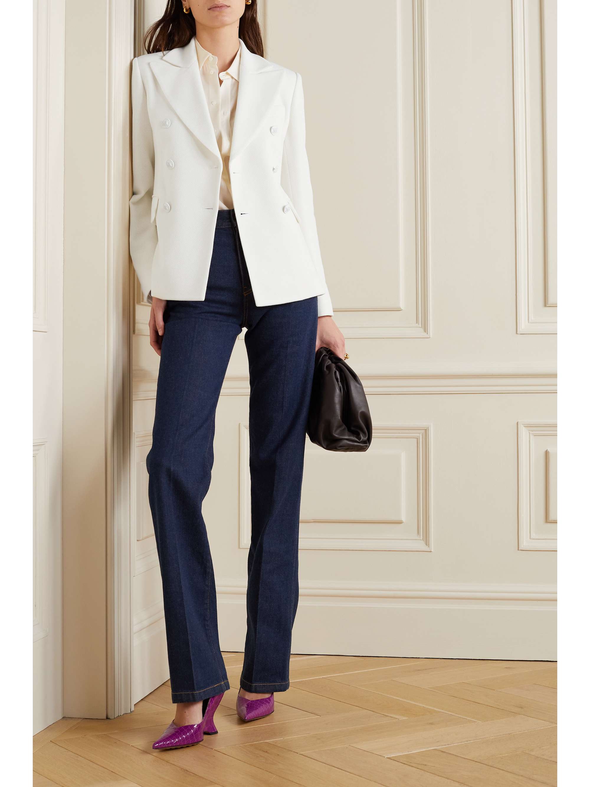 MAX MARA Stresa double-breasted honeycomb-knit wool and cotton-blend blazer