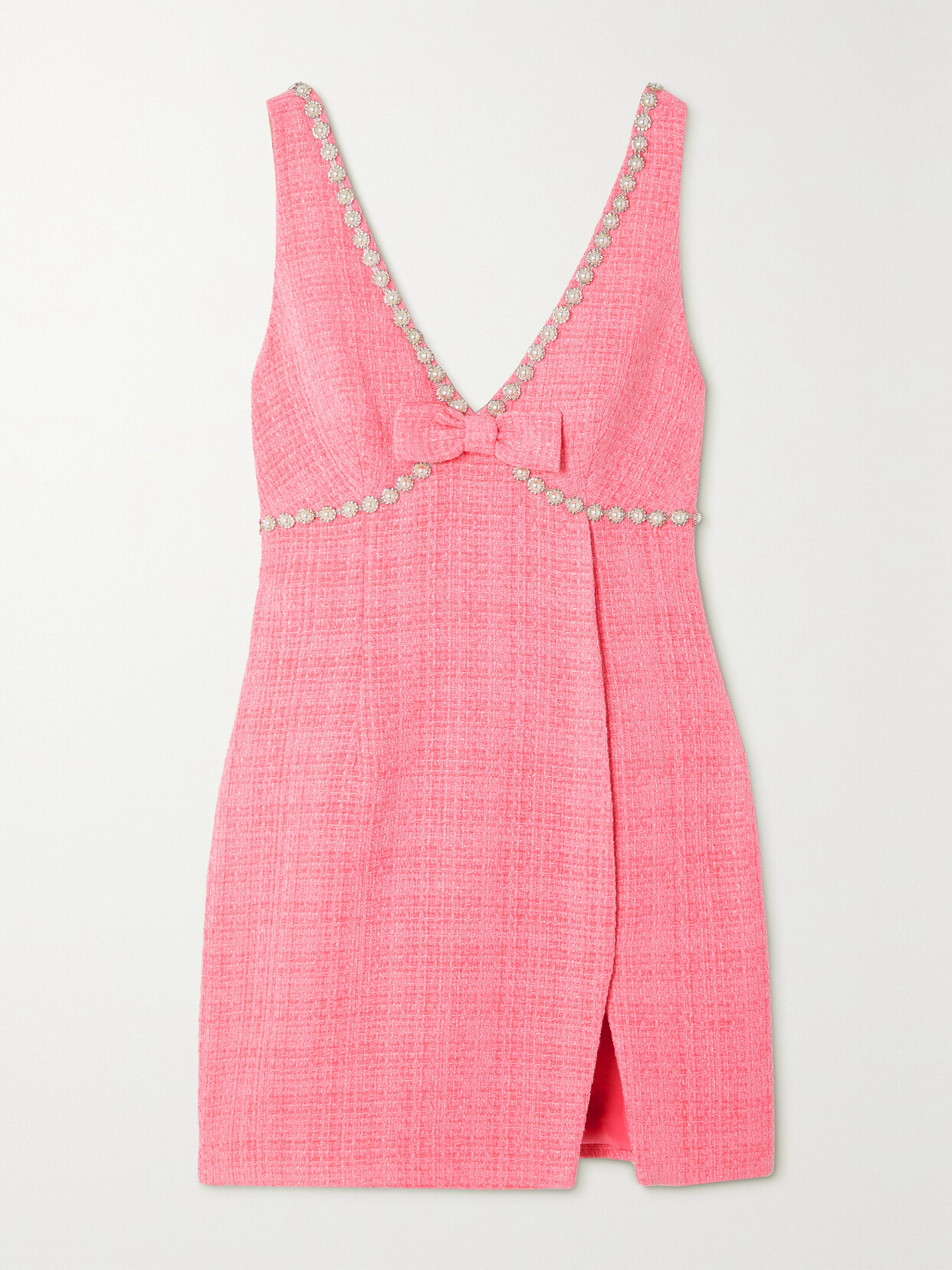 Self-Portrait - Embellished Bow-detailed Bouclé-tweed Mini Dress - Pink