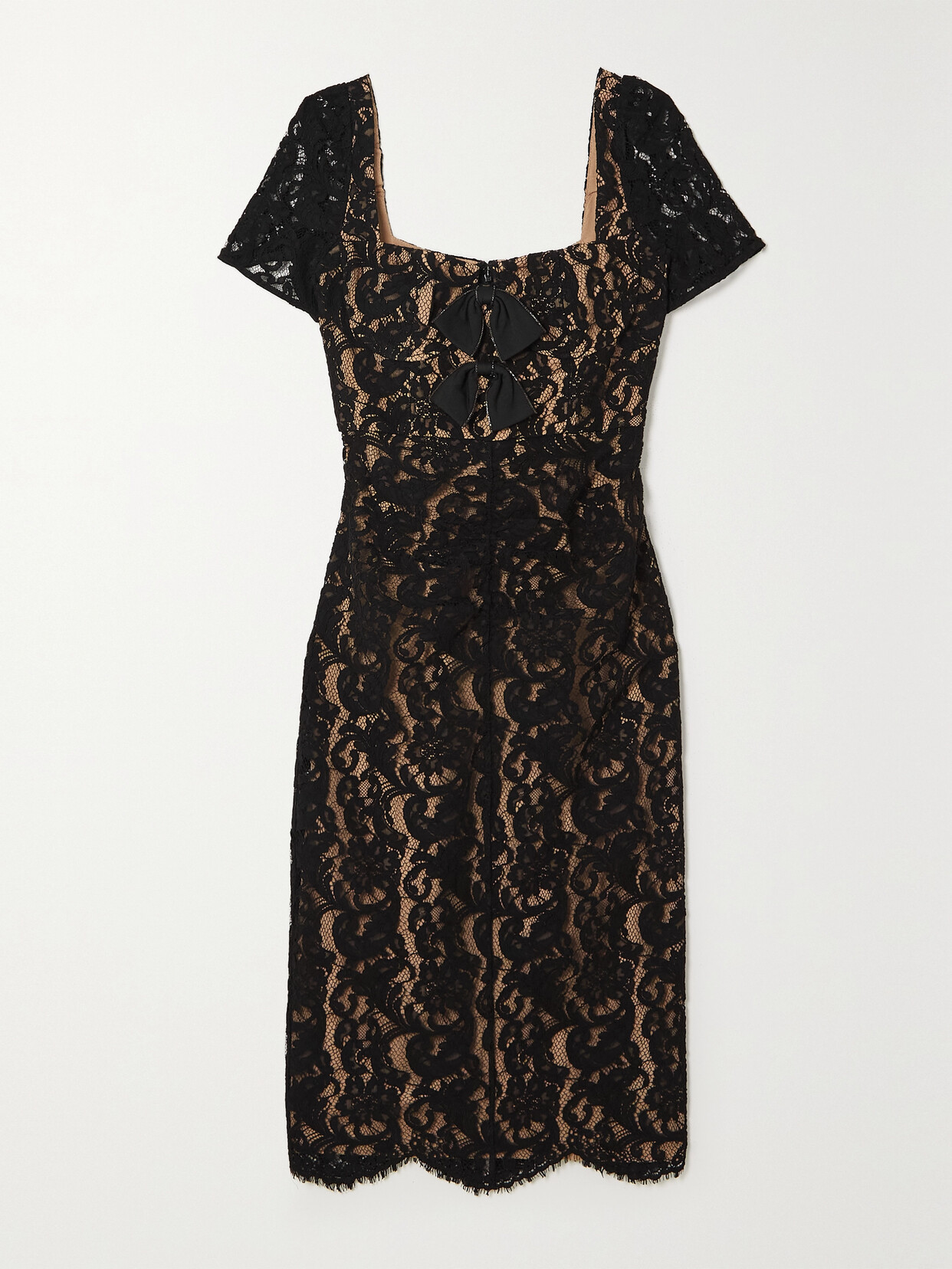 Self-Portrait - Embellished Crepe-trimmed Guipure Lace Midi Dress - Black