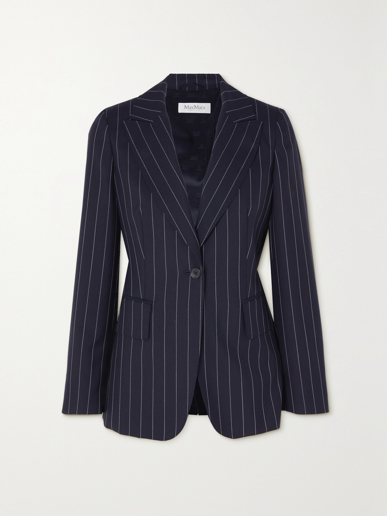 Shop Max Mara Galosce Pinstriped Wool Blazer In Blue