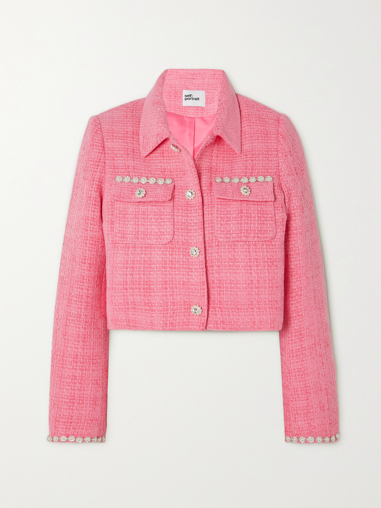 Self-Portrait - Embellished Bouclé-tweed Jacket - Pink