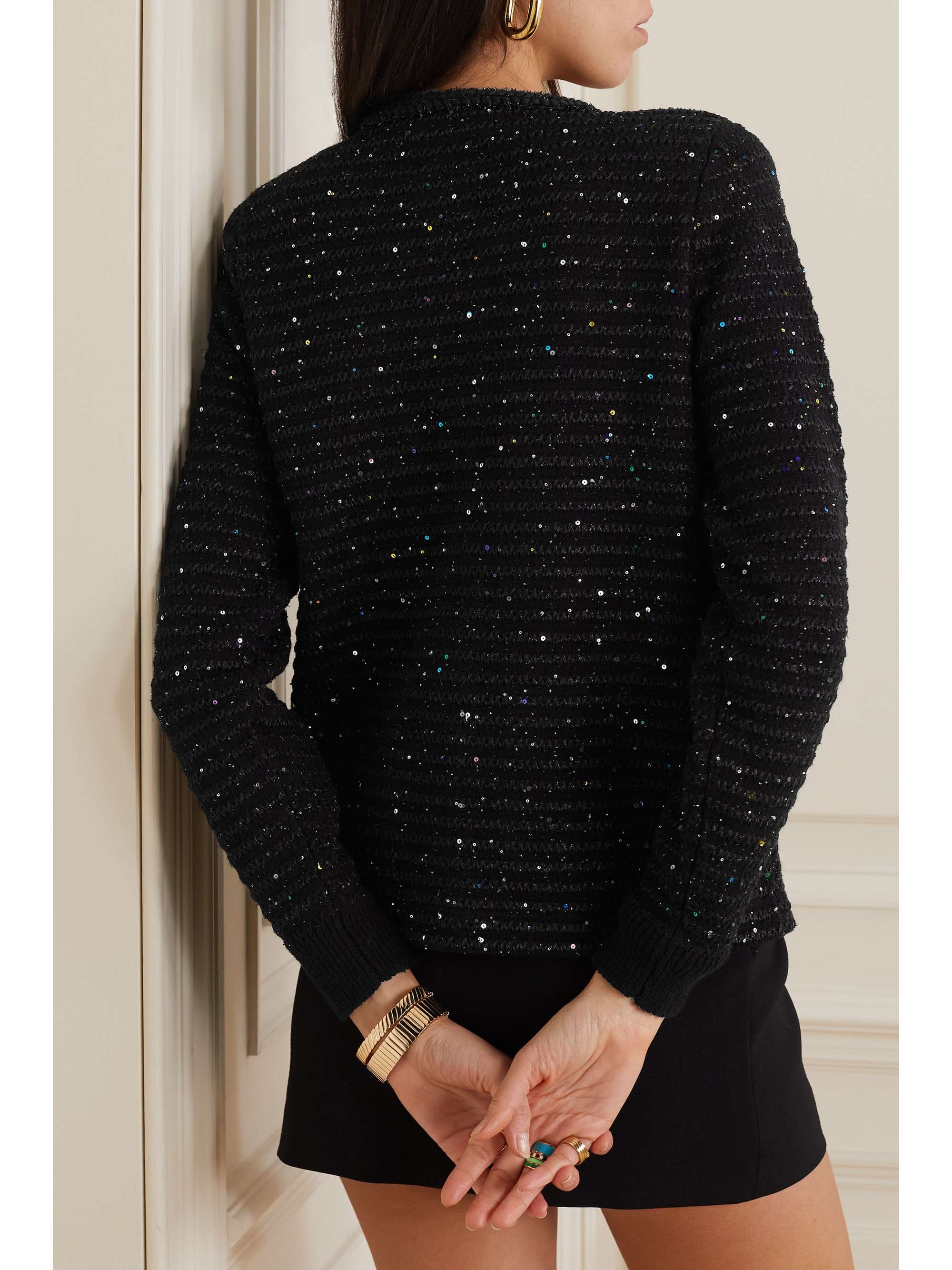 SELFPORTRAIT Sequinembellished metallic ribbedknit cardigan NETAPORTER