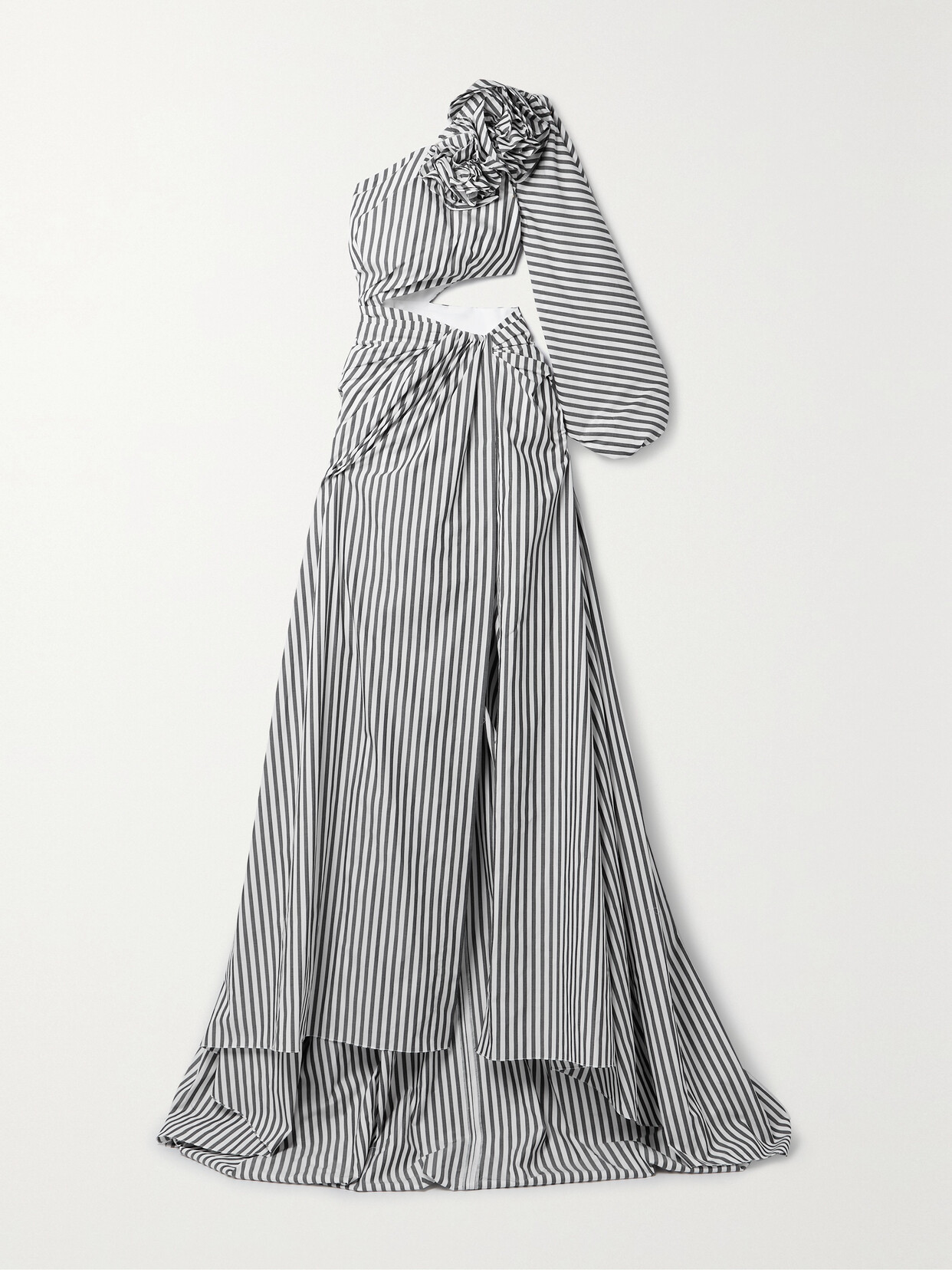 Carolina Herrera - Embellished One-sleeve Cutout Striped Cotton-poplin Gown - Gray