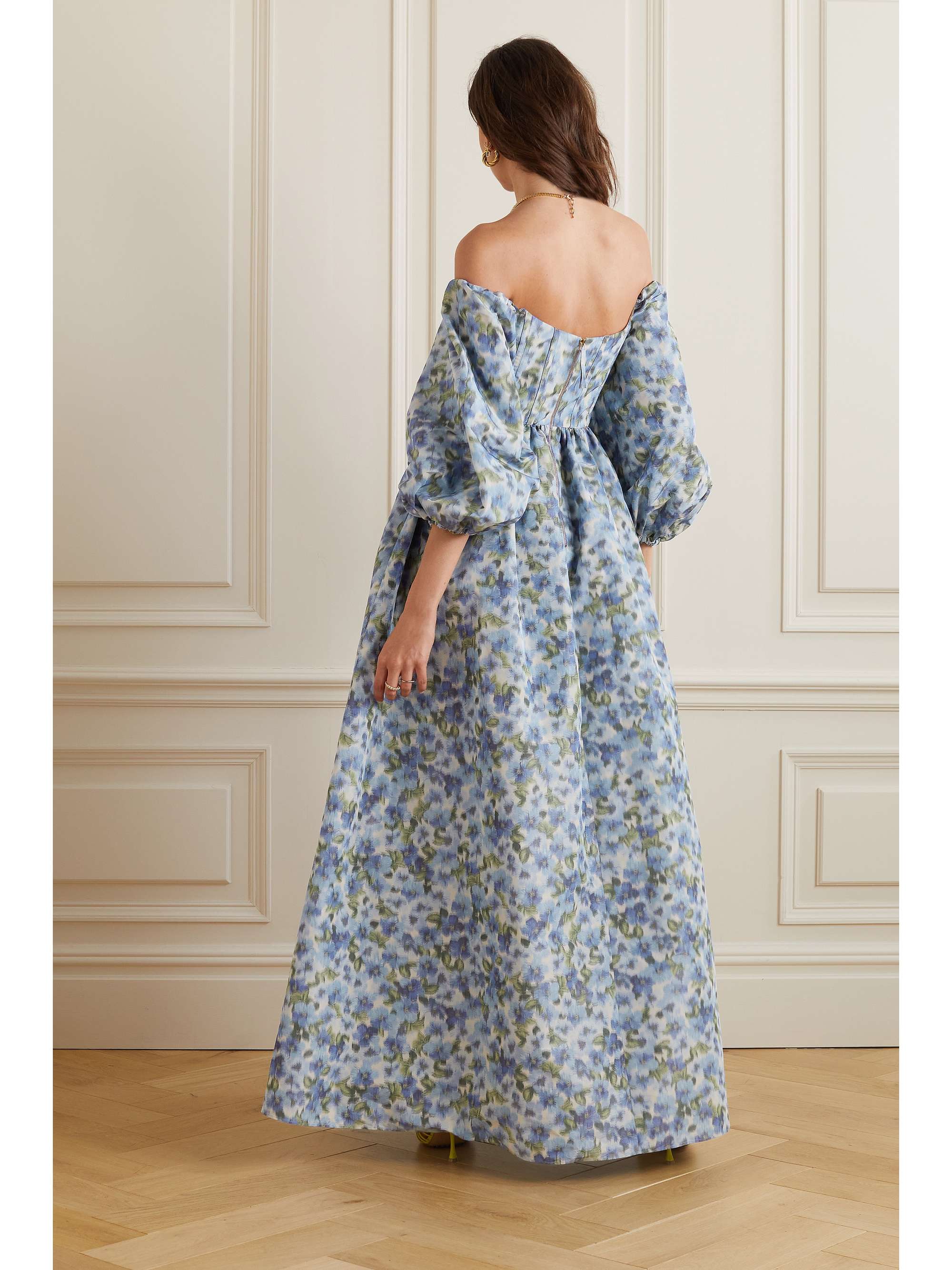 CAROLINA HERRERA Off-the-shoulder floral-print taffeta gown