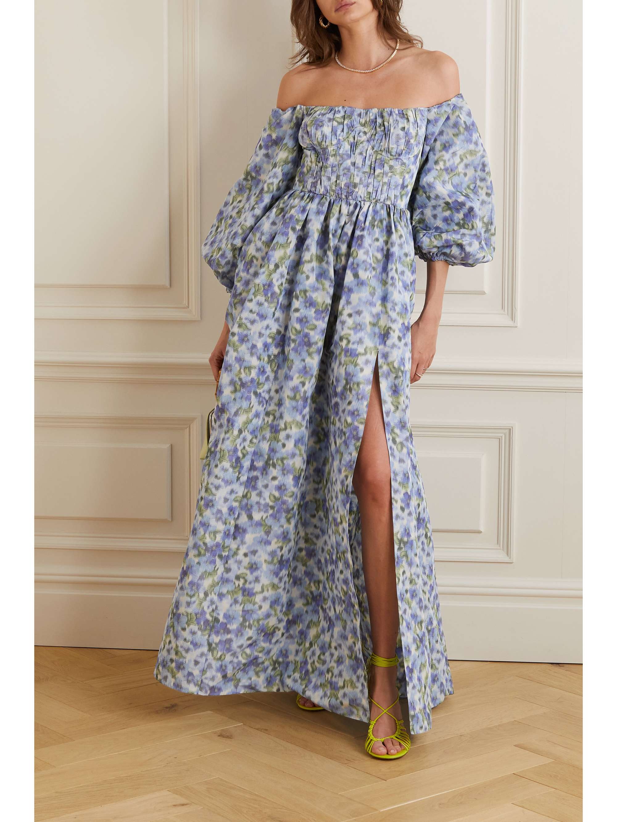 CAROLINA HERRERA Off-the-shoulder floral-print taffeta gown