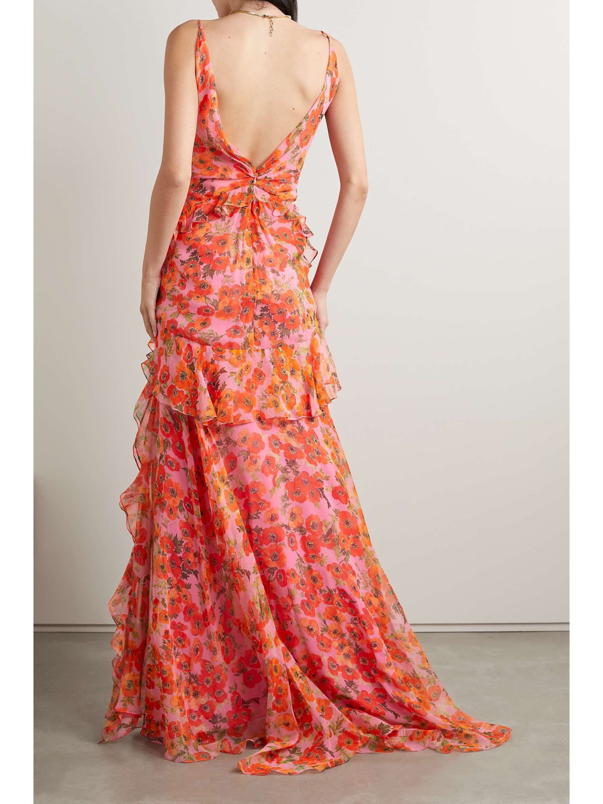 CAROLINA HERRERA Cape-effect ruffled floral-print silk-chiffon gown