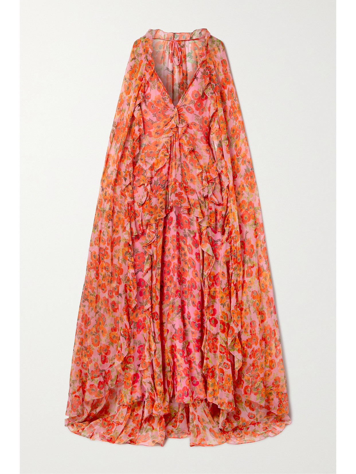 Carolina Herrera - Cape-effect Ruffled Floral-print Silk-chiffon Gown - Pink