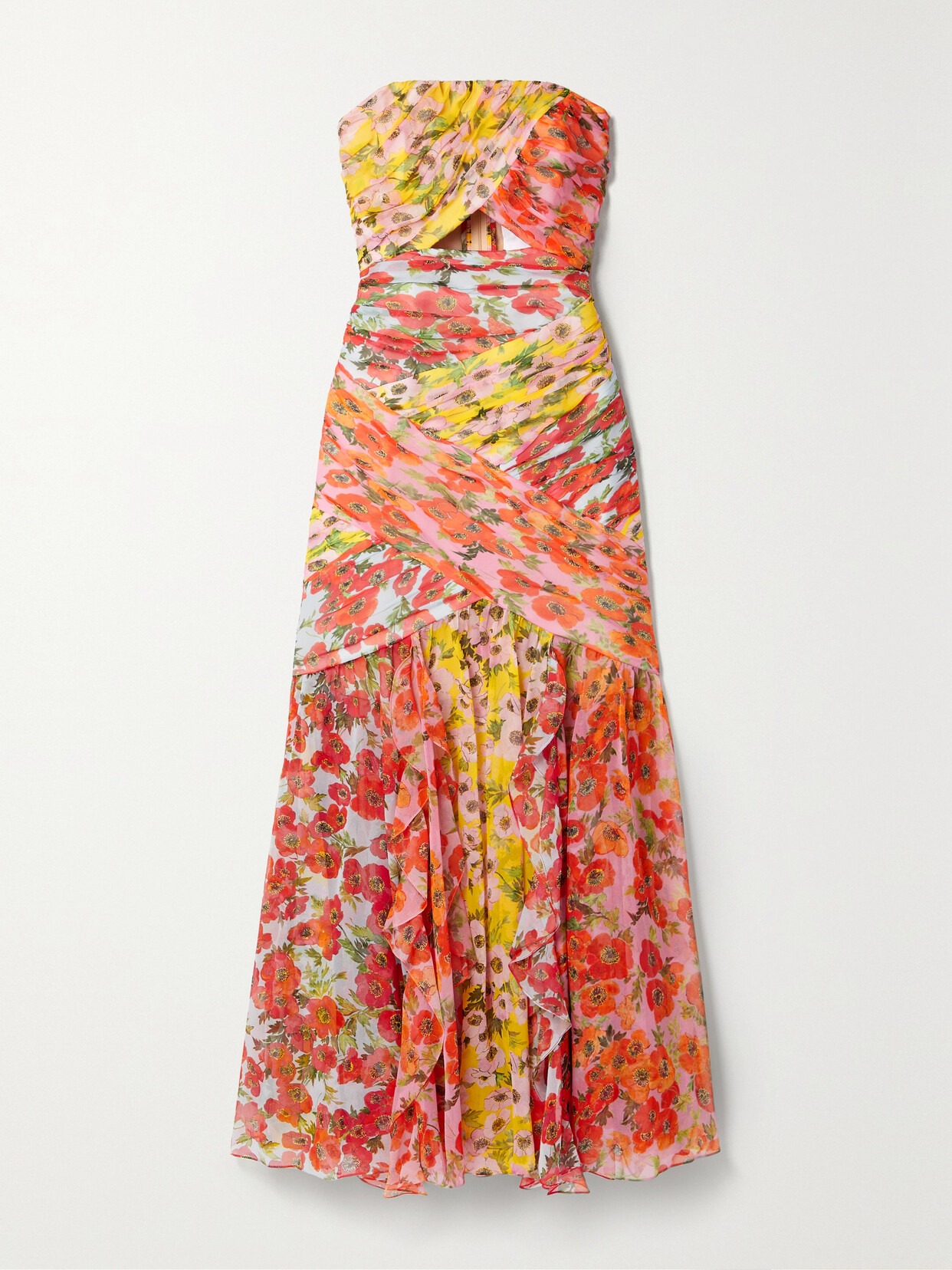 Carolina Herrera - Strapless Gathered Floral-print Silk-chiffon Maxi Dress - Pink