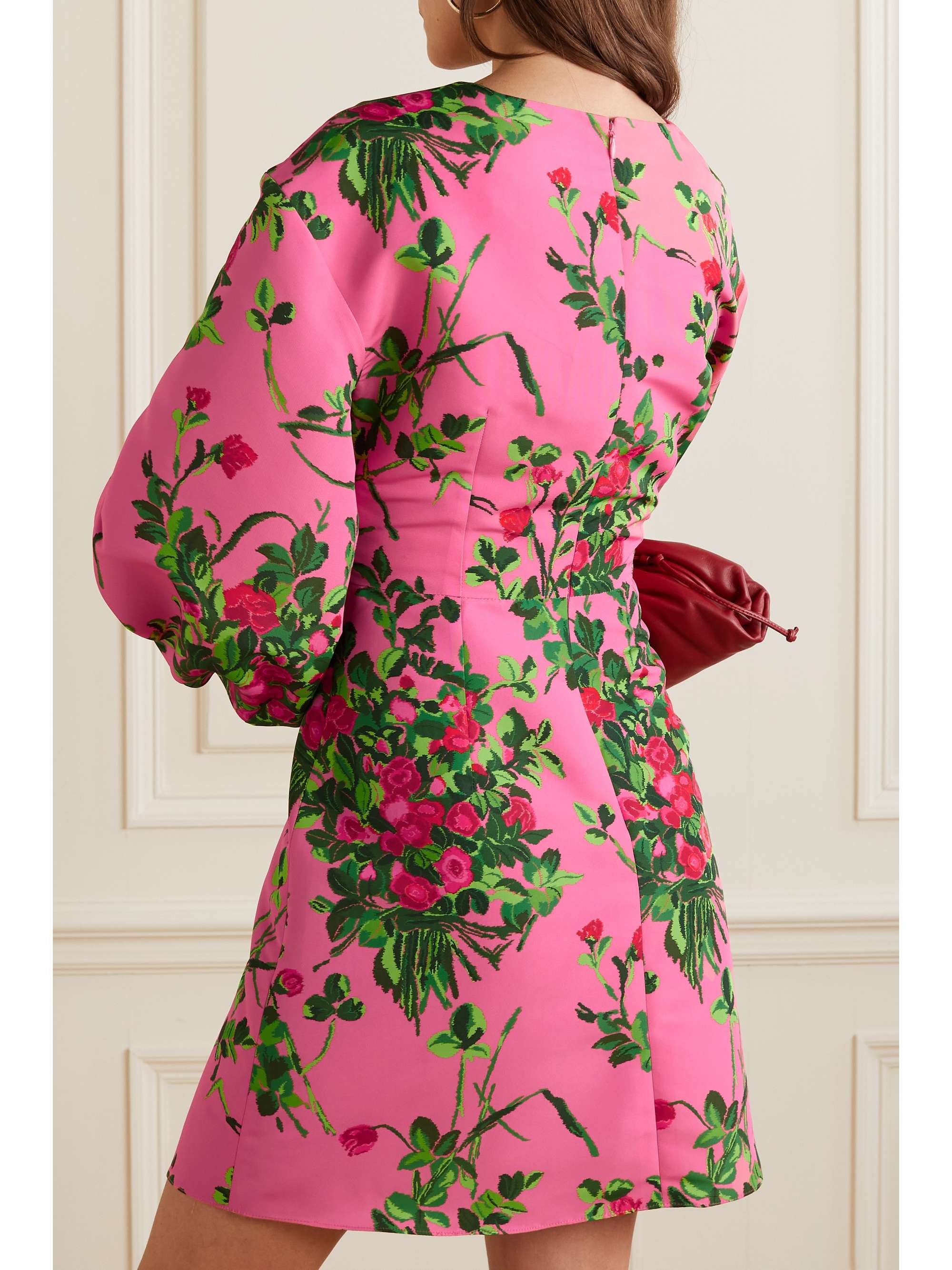 CAROLINA HERRERA Gathered floral-print faille mini dress