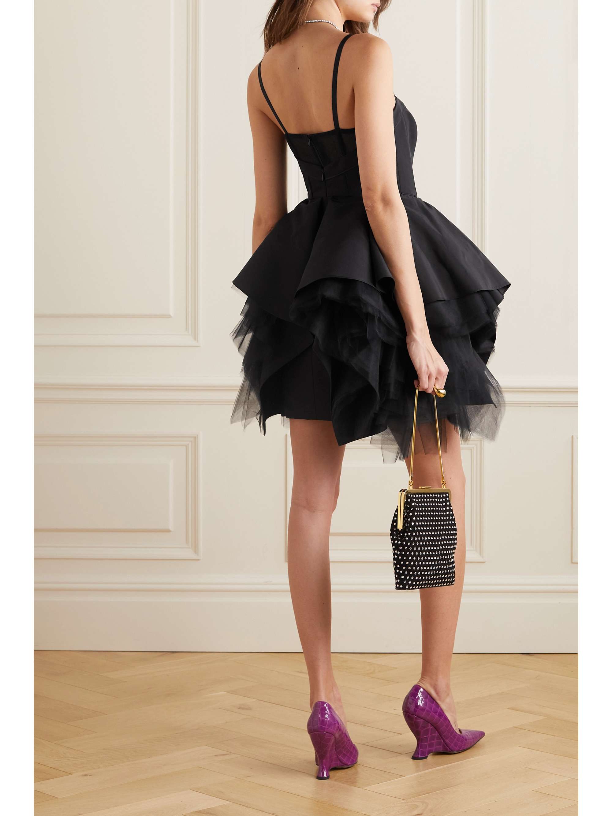 CAROLINA HERRERA Ruffled layered silk-faille and tulle mini dress