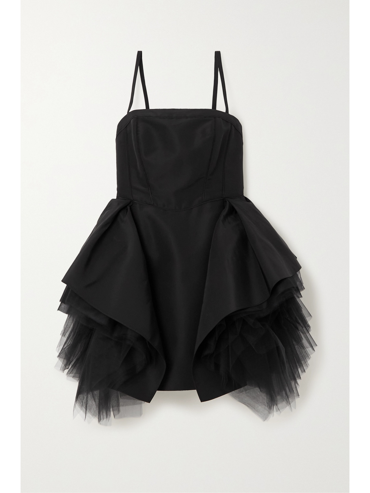 CAROLINA HERRERA RUFFLED LAYERED SILK-FAILLE AND TULLE MINI DRESS