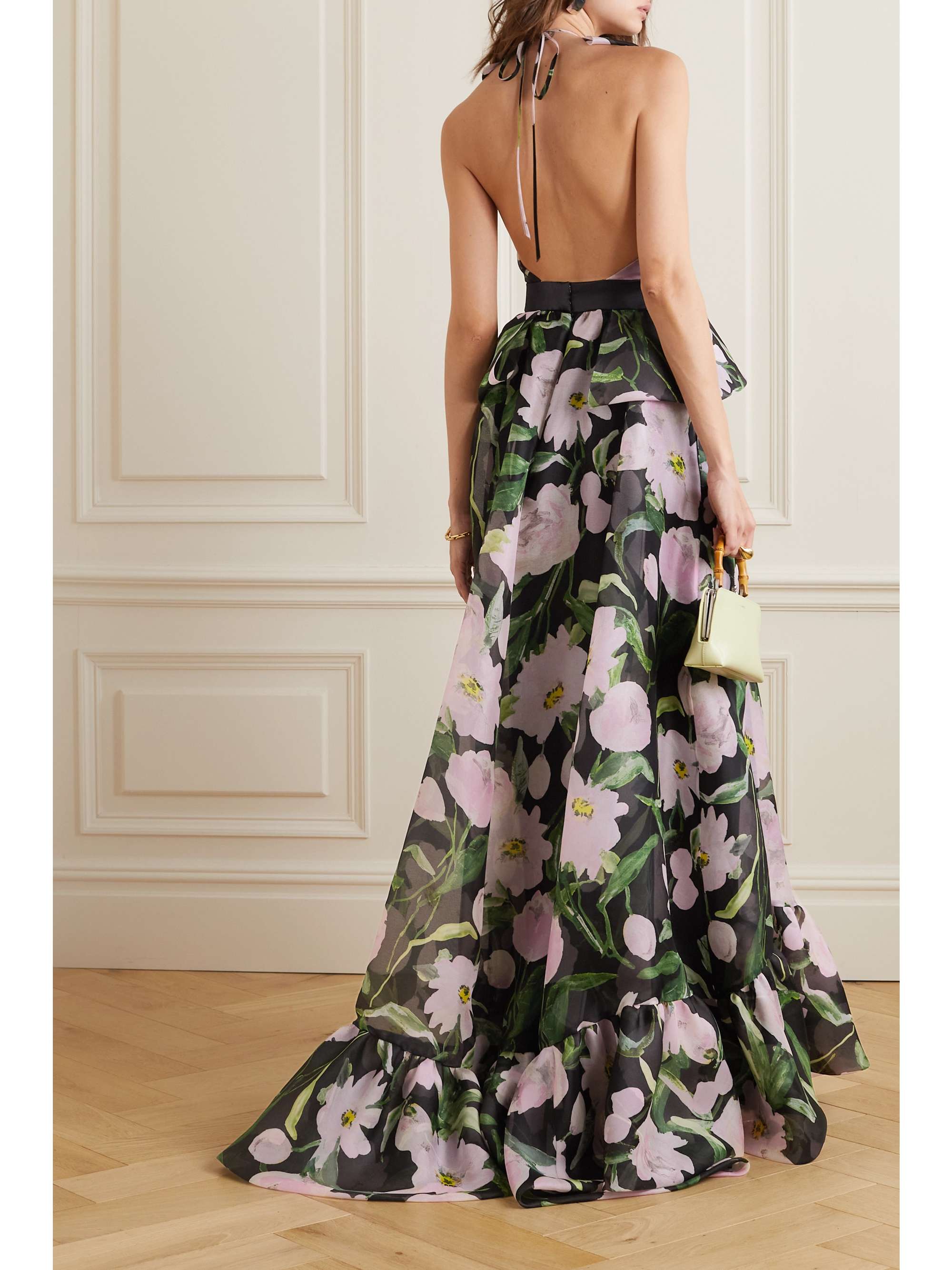 CAROLINA HERRERA Floral-print silk-organza halterneck gown