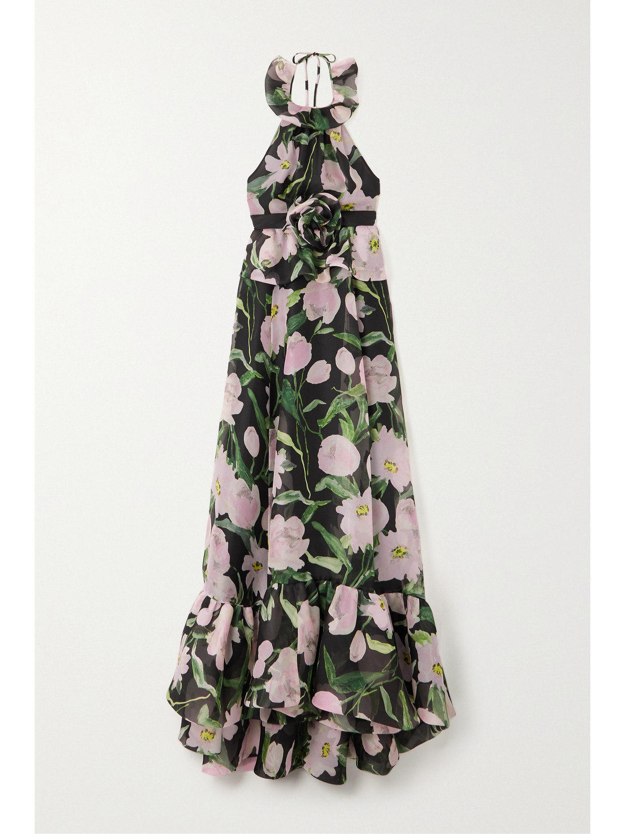 CAROLINA HERRERA FLORAL-PRINT SILK-ORGANZA HALTERNECK GOWN