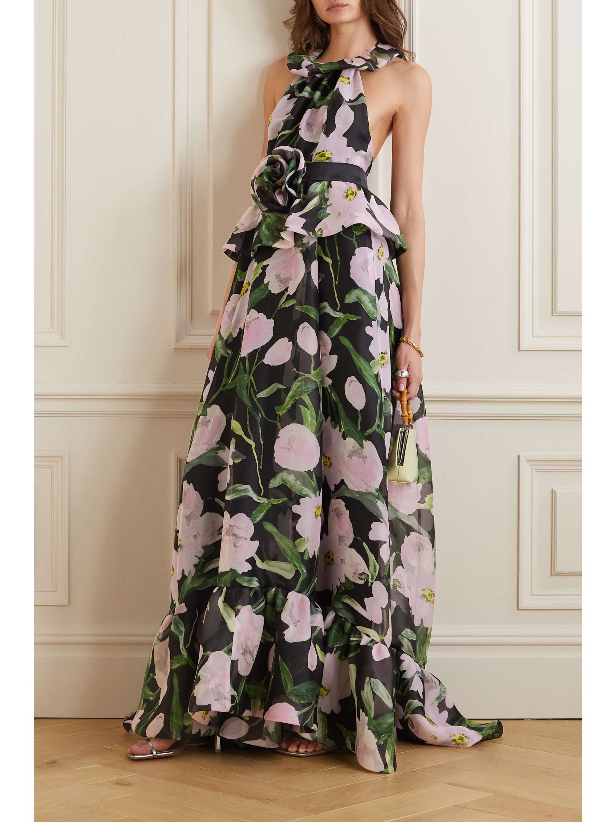 CAROLINA HERRERA Floral-print silk-organza halterneck gown