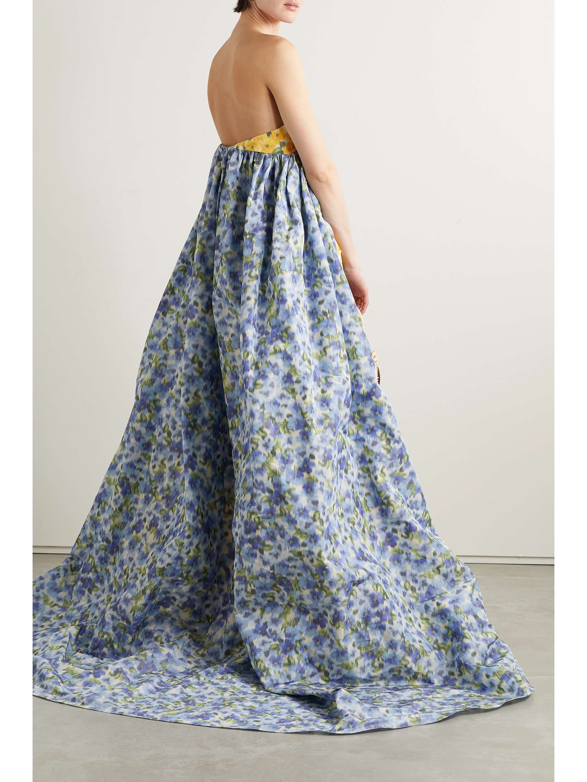 CAROLINA HERRERA Strapless cape-effect floral-print taffeta gown