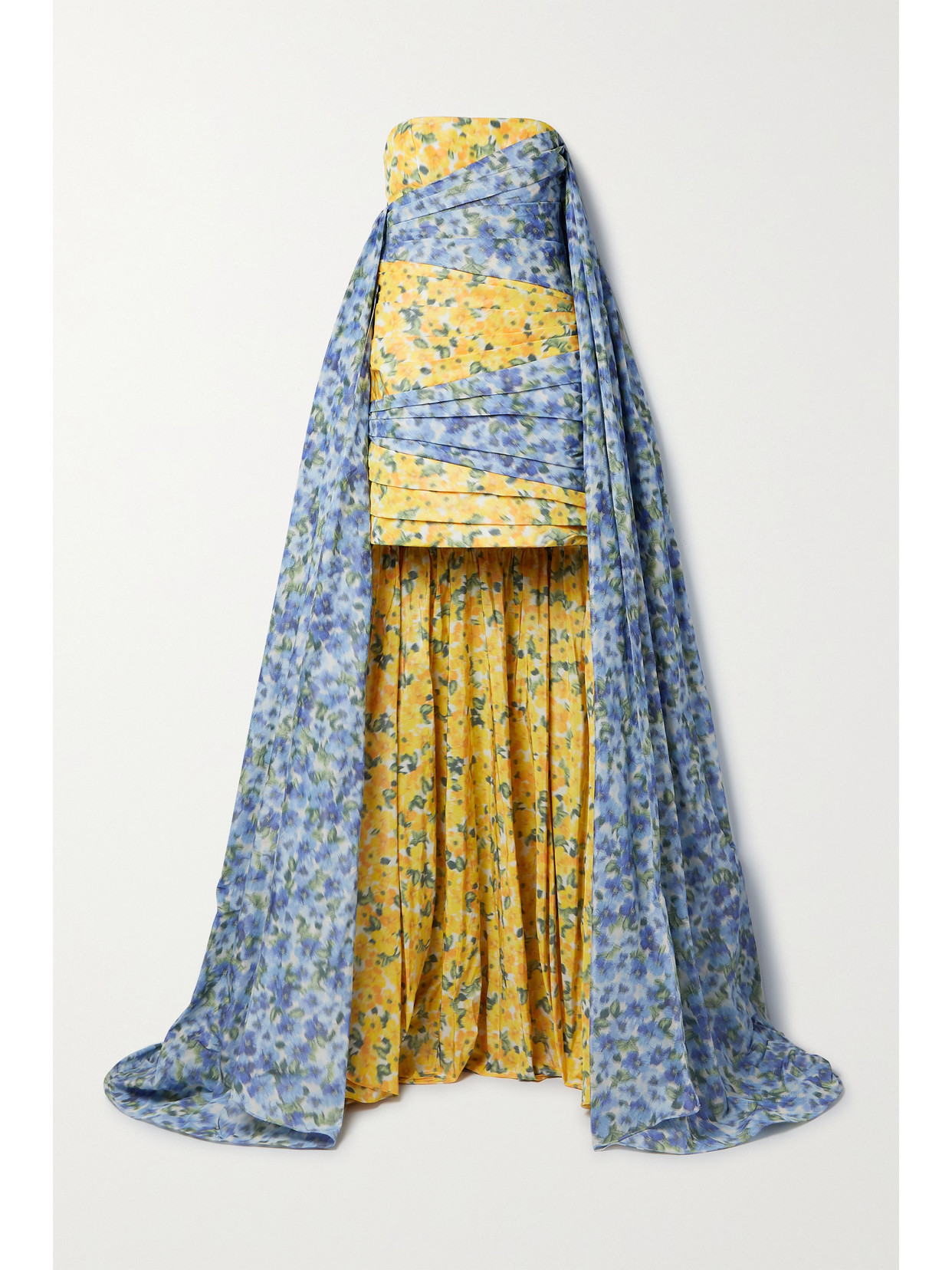 Carolina Herrera - Strapless Cape-effect Floral-print Taffeta Gown - Blue