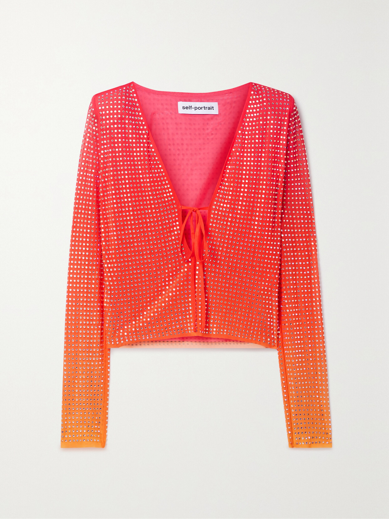 Self-Portrait - Cropped Crystal-embellished Ombré Stretch-mesh Top - Pink