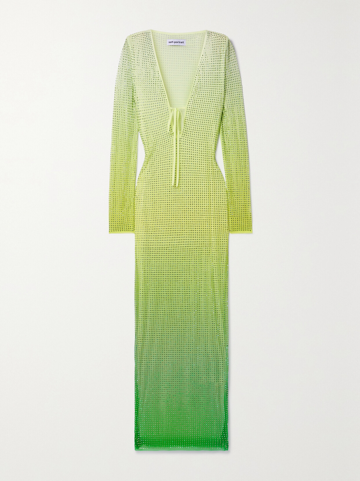 Self-Portrait - Crystal-embellished Dégradé Stretch-mesh Midi Dress - Green