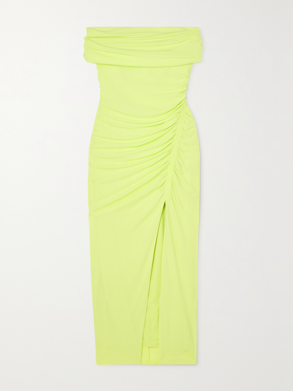 SELF-PORTRAIT OFF-THE-SHOULDER RUCHED STRETCH-JERSEY MIDI DRESS