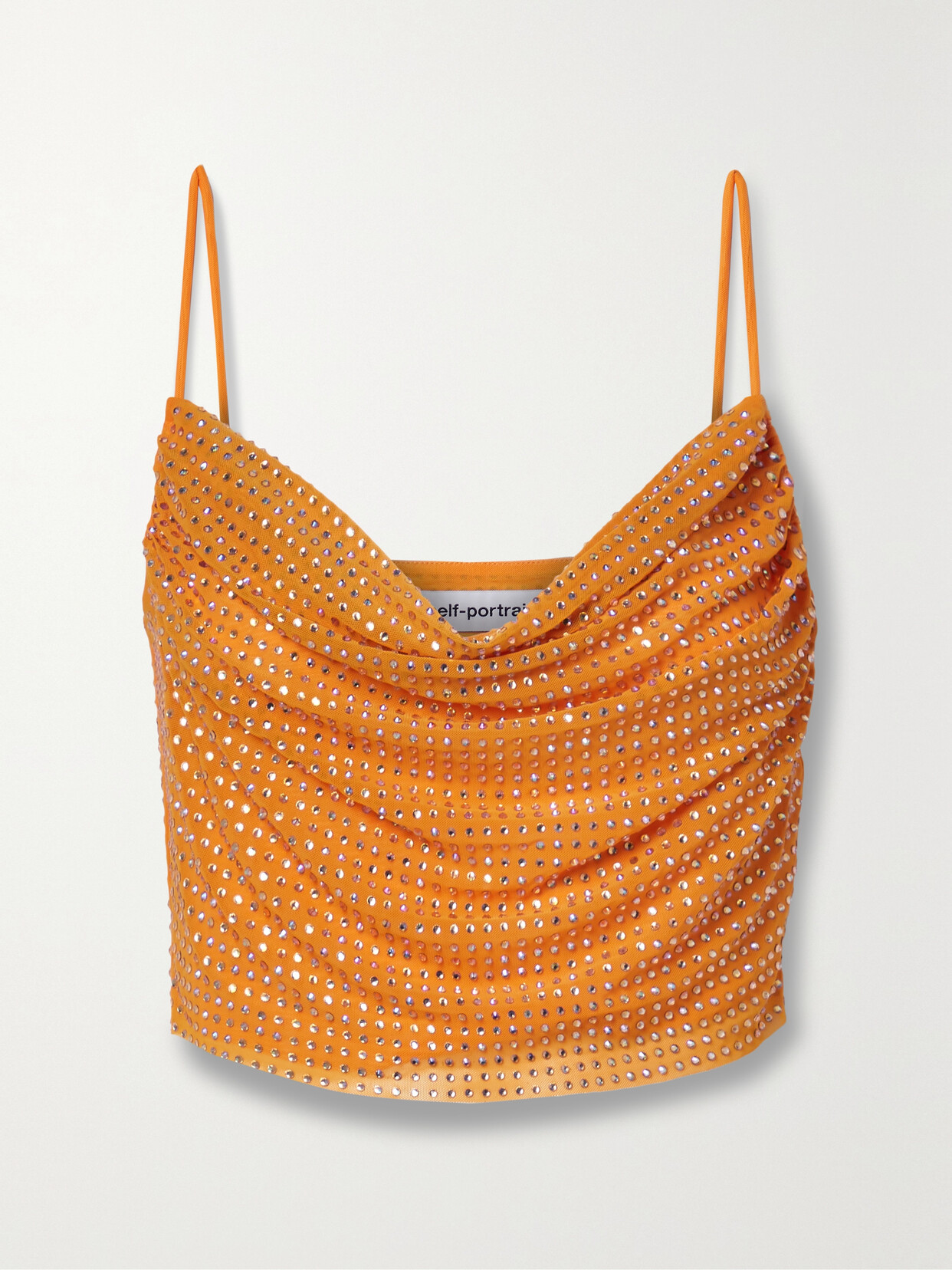 SELF-PORTRAIT CROPPED CRYSTAL-EMBELLISHED STRETCH-MESH TOP