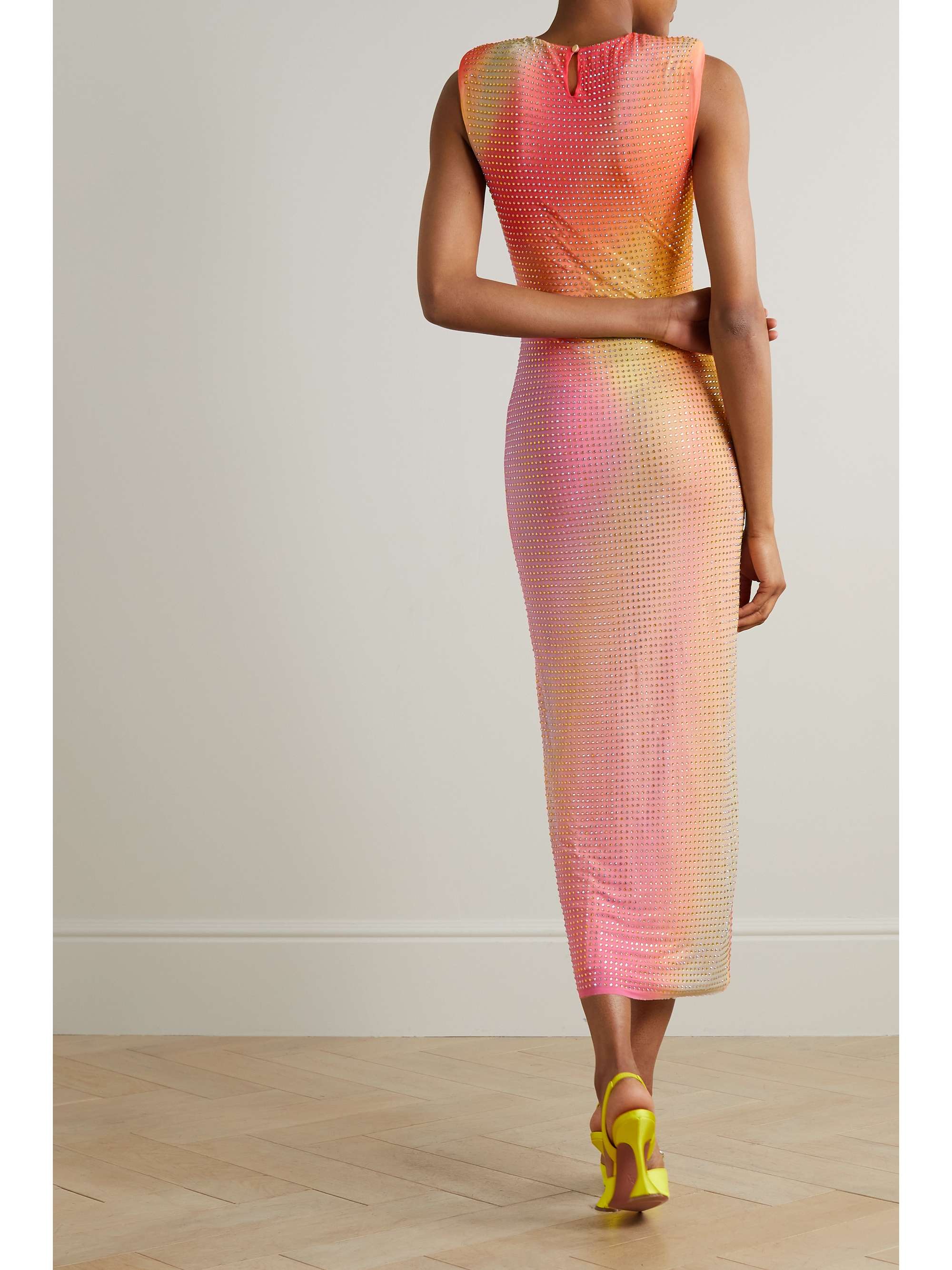 SELF-PORTRAIT Crystal-embellished ombré stretch-mesh maxi dress