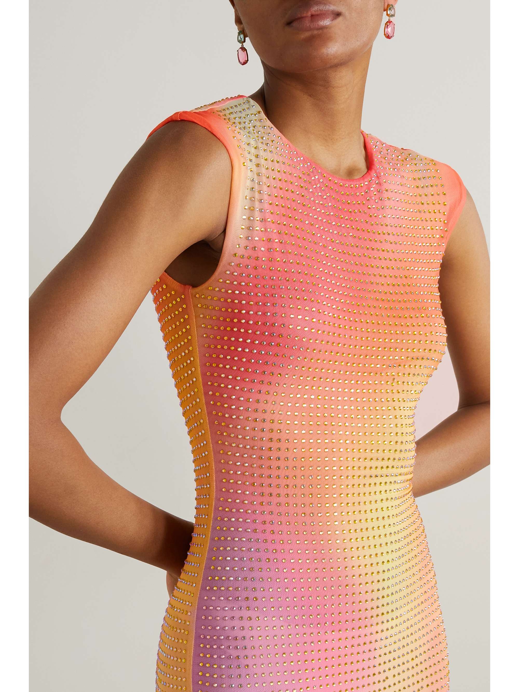 SELF-PORTRAIT Crystal-embellished ombré stretch-mesh maxi dress