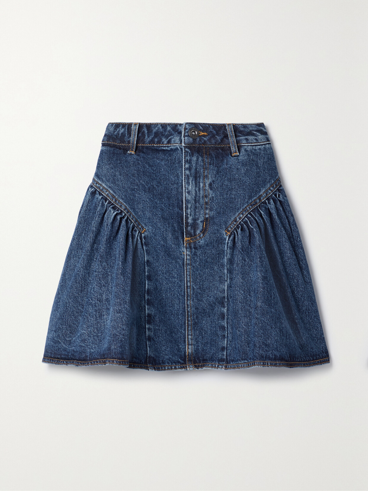 SELF-PORTRAIT RUFFLED DENIM MINI SKIRT