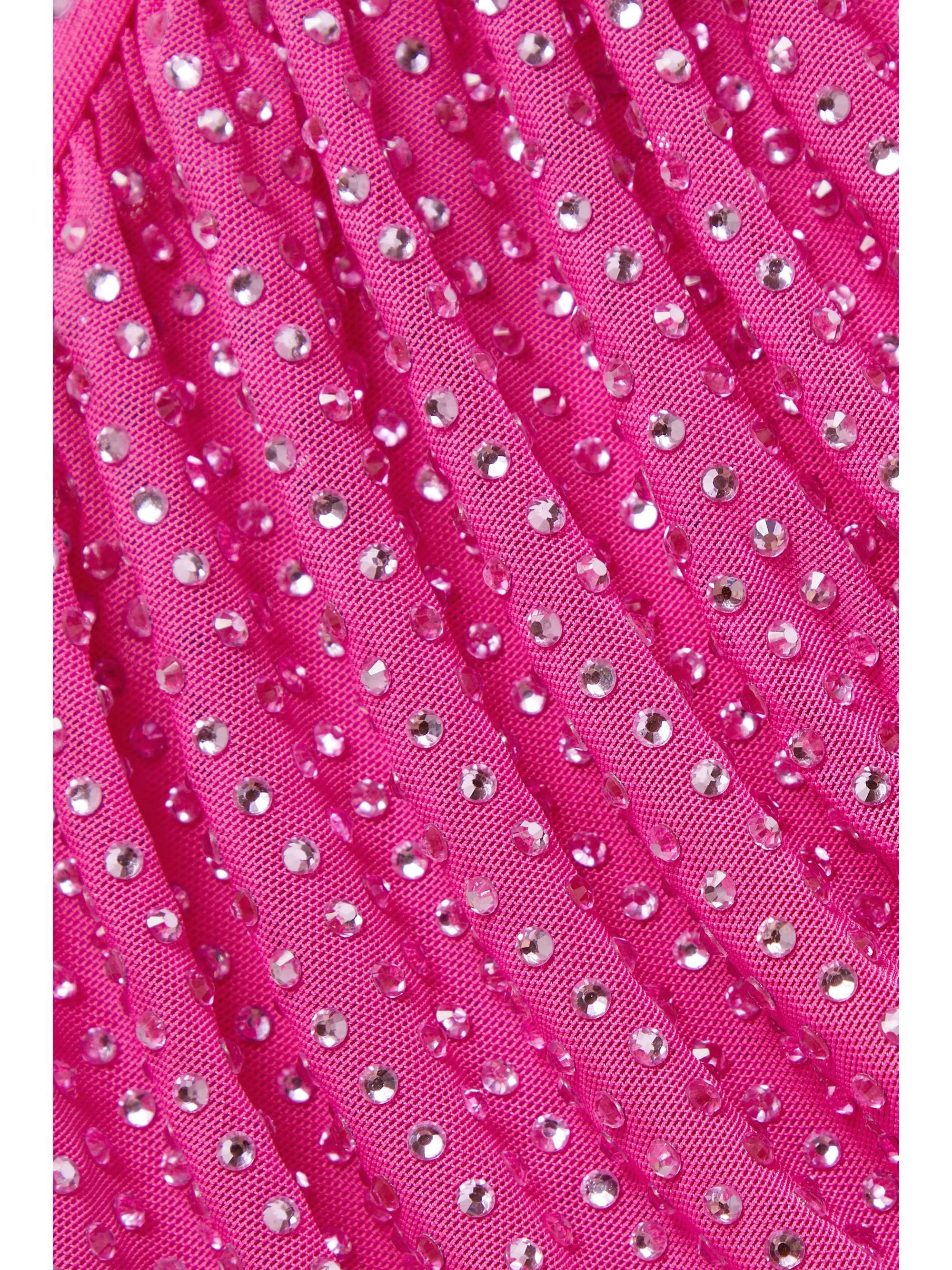 SELF-PORTRAIT Ruched crystal-embellished mesh midi dress