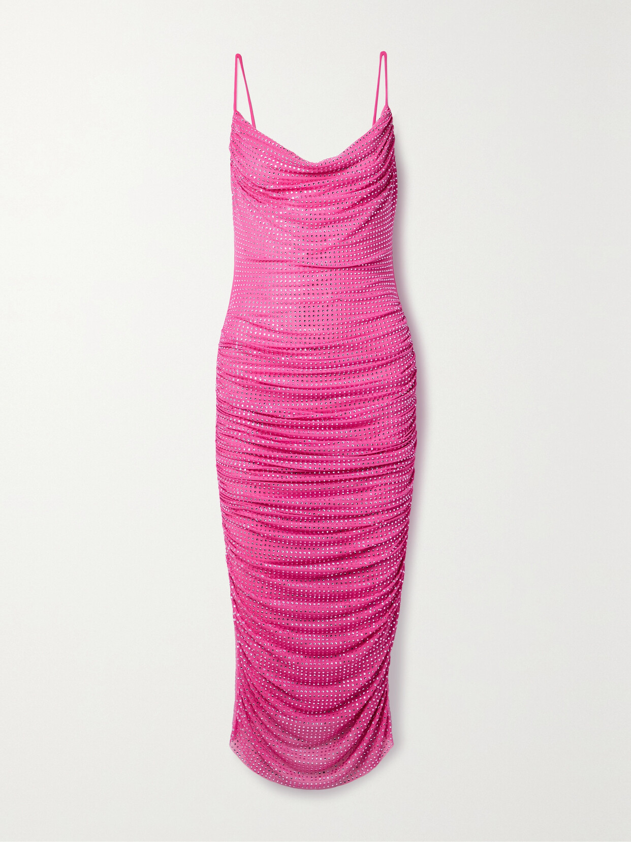 Self-Portrait - Ruched Crystal-embellished Mesh Midi Dress - Pink