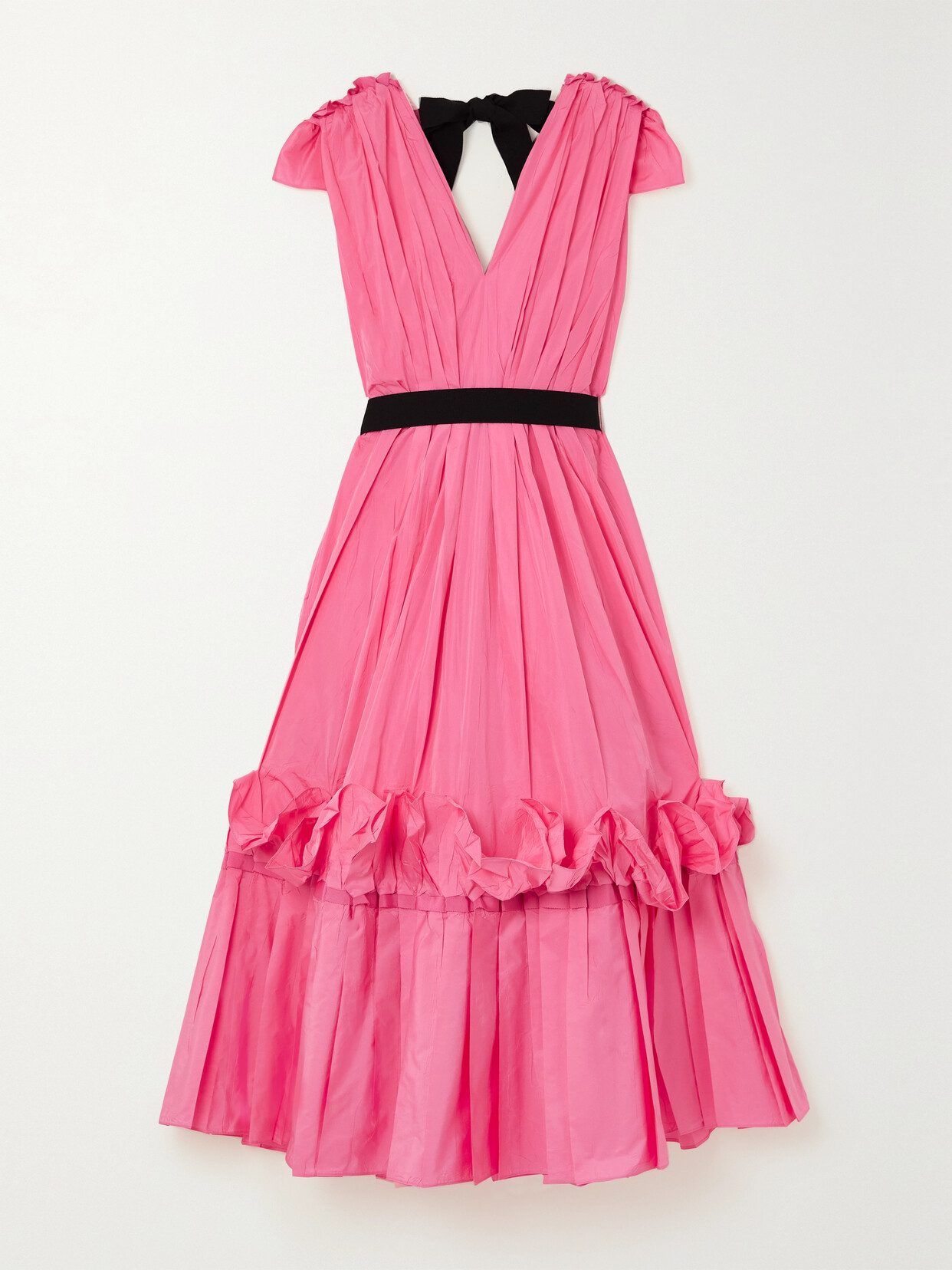 Roksanda - Tie-detailed Ruffled Pleated Taffeta Midi Dress - Pink