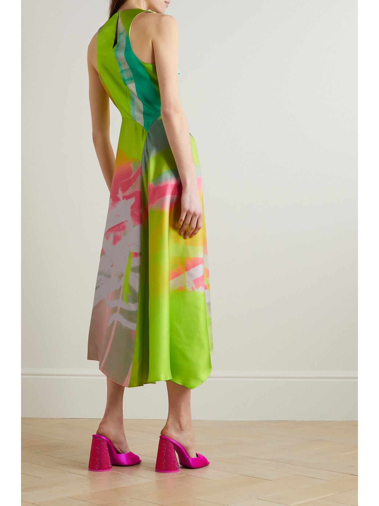Roksanda Zenobia Asymmetric Draped Printed Silk-twill Midi Dress In Bright Yellow