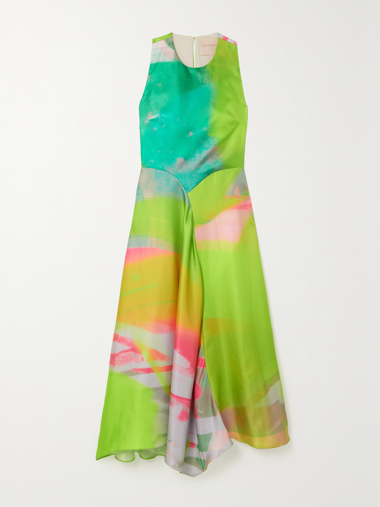 Roksanda Zenobia Asymmetric Draped Printed Silk-twill Midi Dress In Bright Yellow