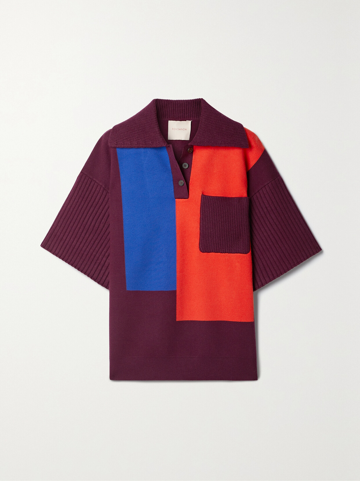 Roksanda Color-block Knitted Polo Shirt In Burgundy