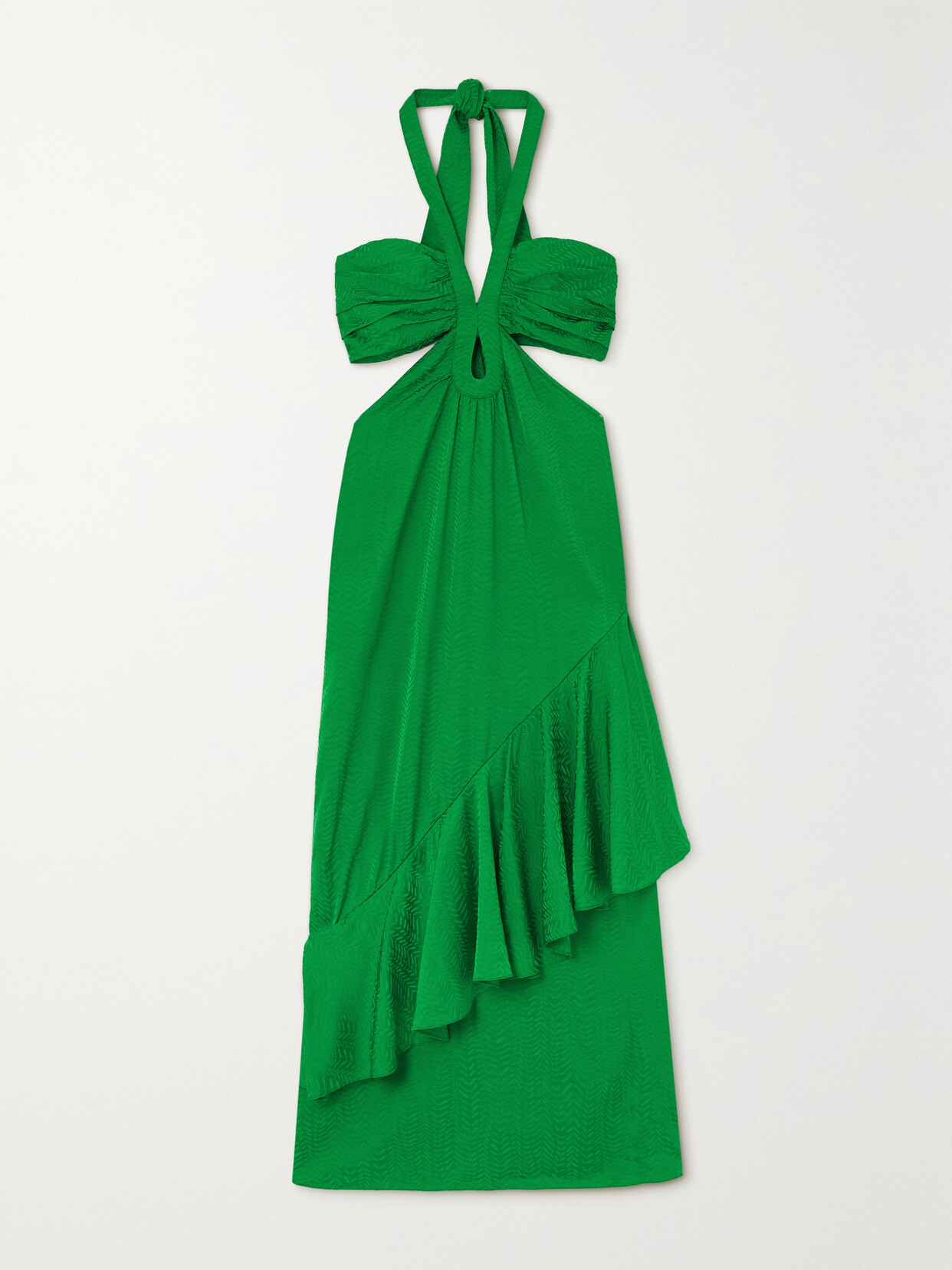 Johanna Ortiz Balladist Ruffled Cutout Satin-jacquard Halterneck Midi Dress