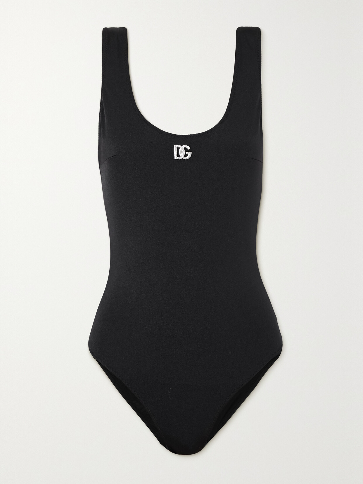 Dolce & Gabbana Sensitive Jersey Olympic One-piece Swimsuit With Crystals Dg Hardware In Black