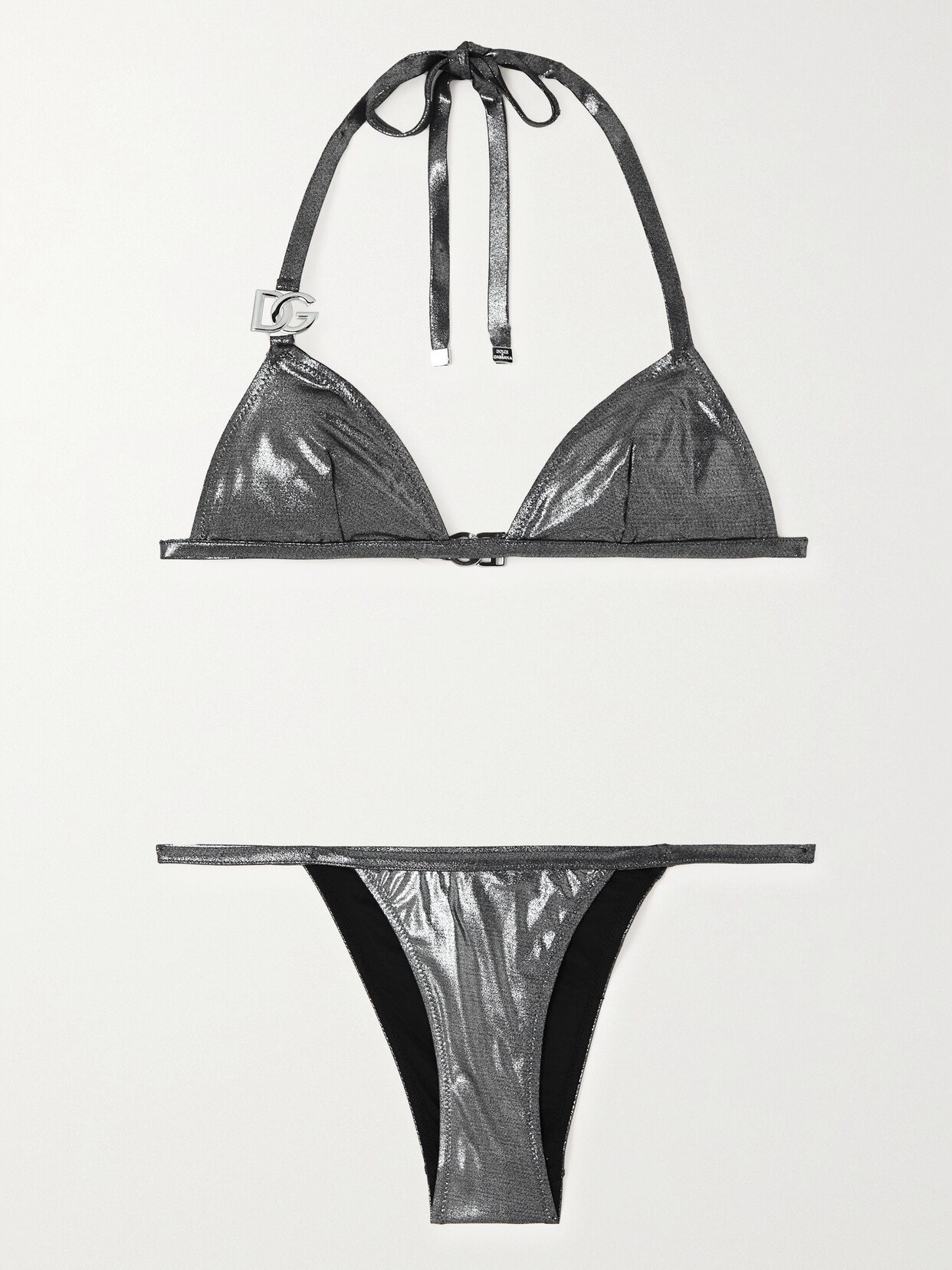 Dolce & Gabbana - Embellished Metallic Triangle Bikini - Silver