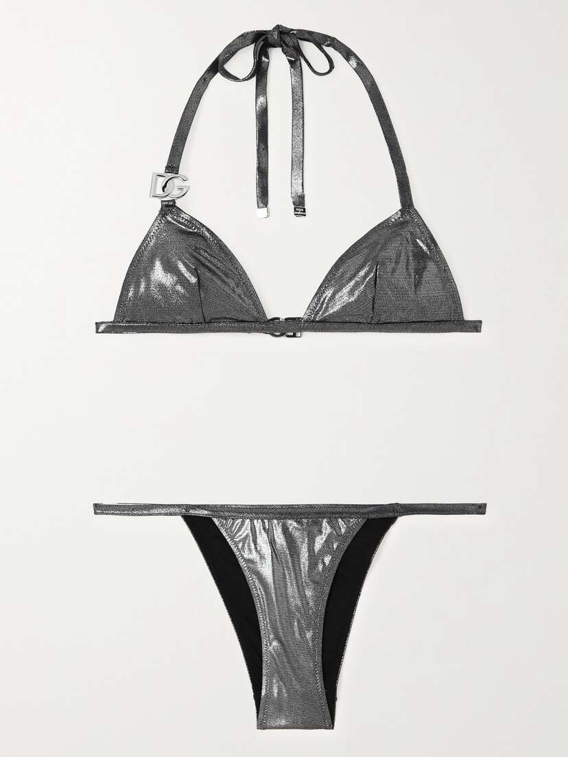 Dolce & Gabbana Embellished Metallic Triangle Bikini
