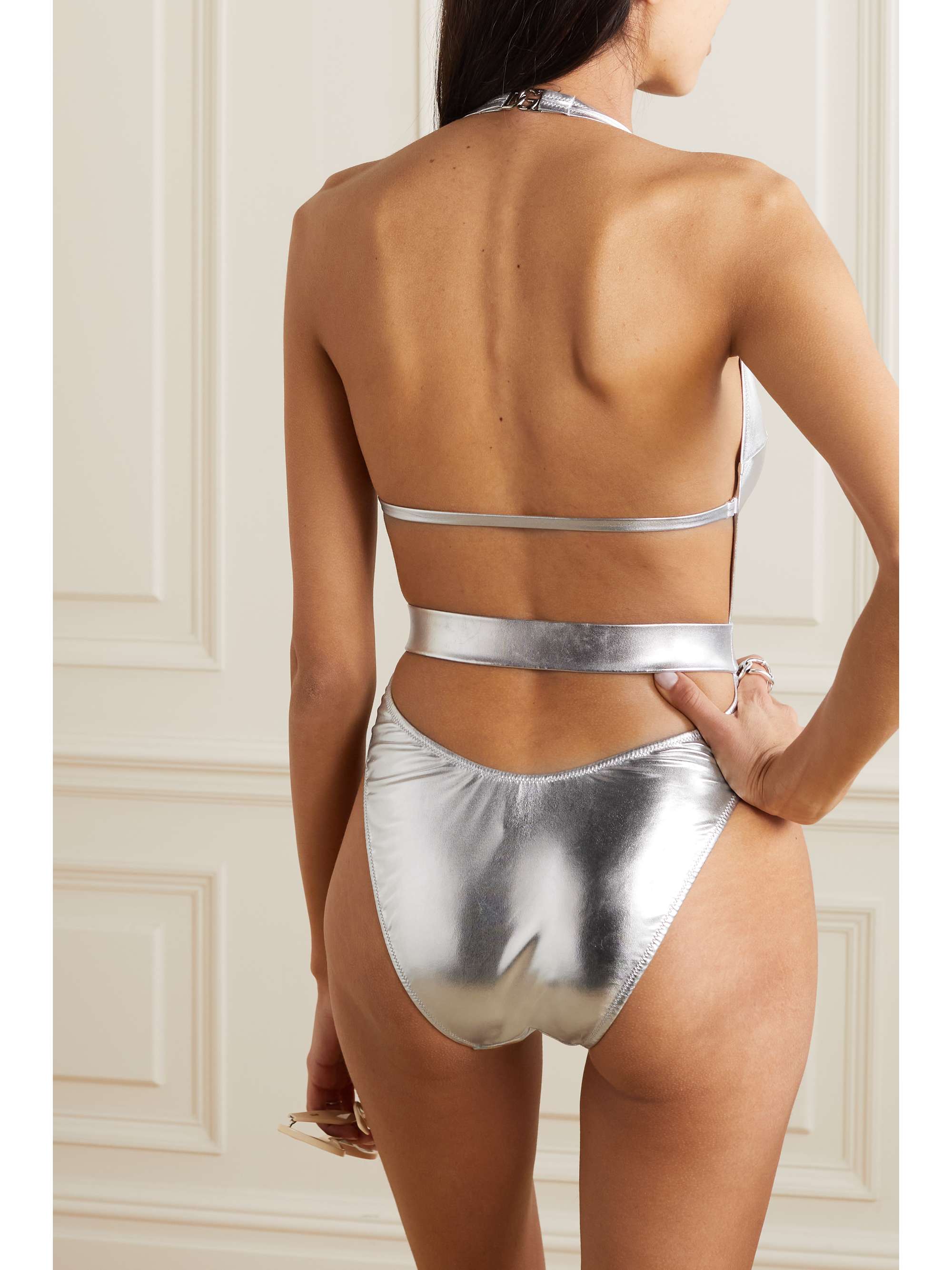 DOLCE&GABBANA Embellished metallic halterneck swimsuit