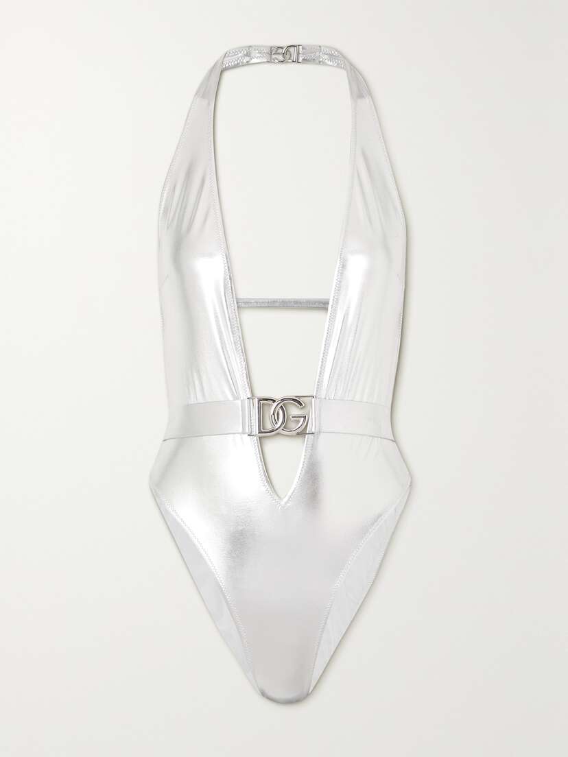 Dolce & Gabbana Embellished Metallic Halterneck Swimsuit