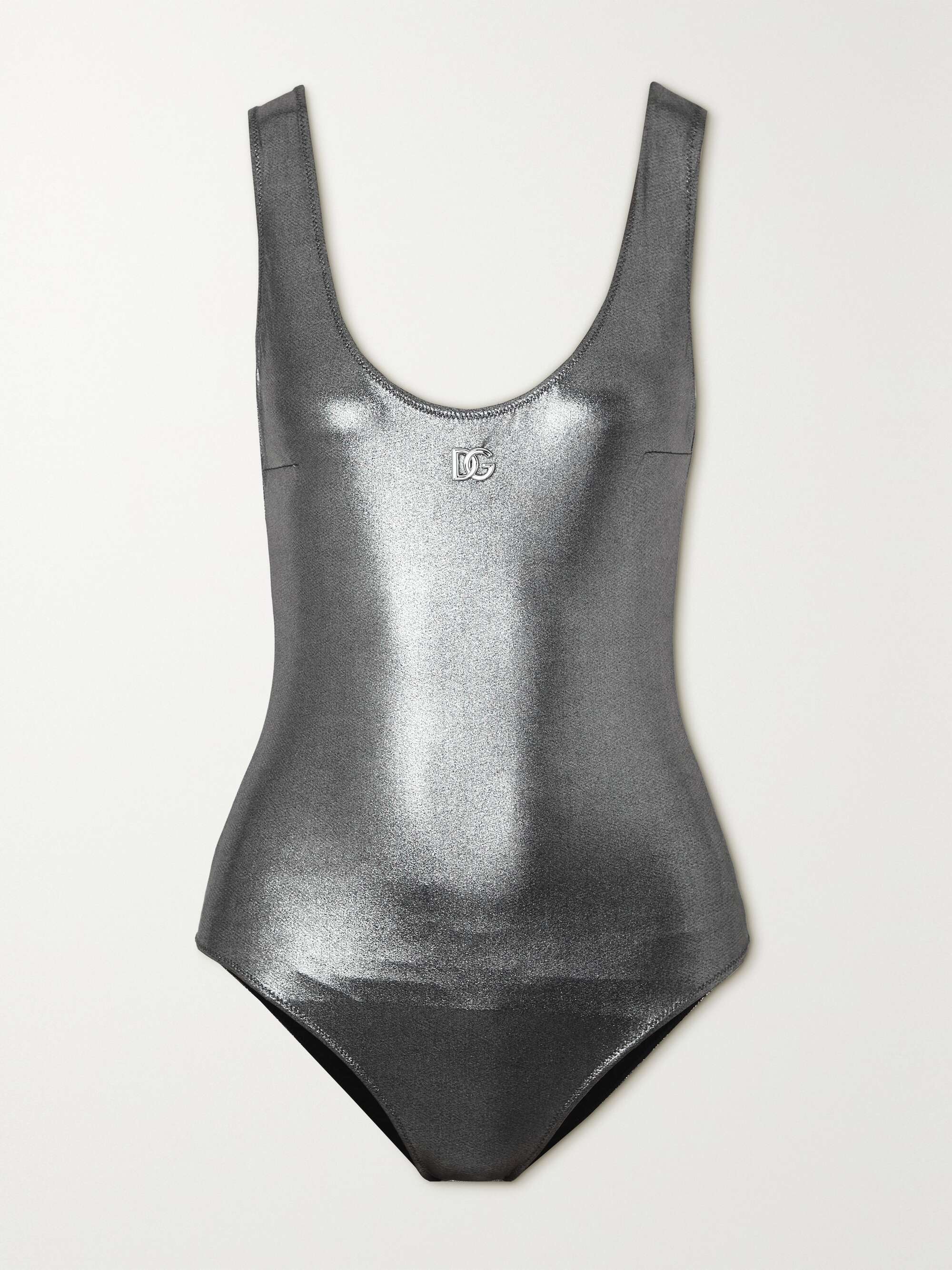 Embellished metallic swimsuit silver 1