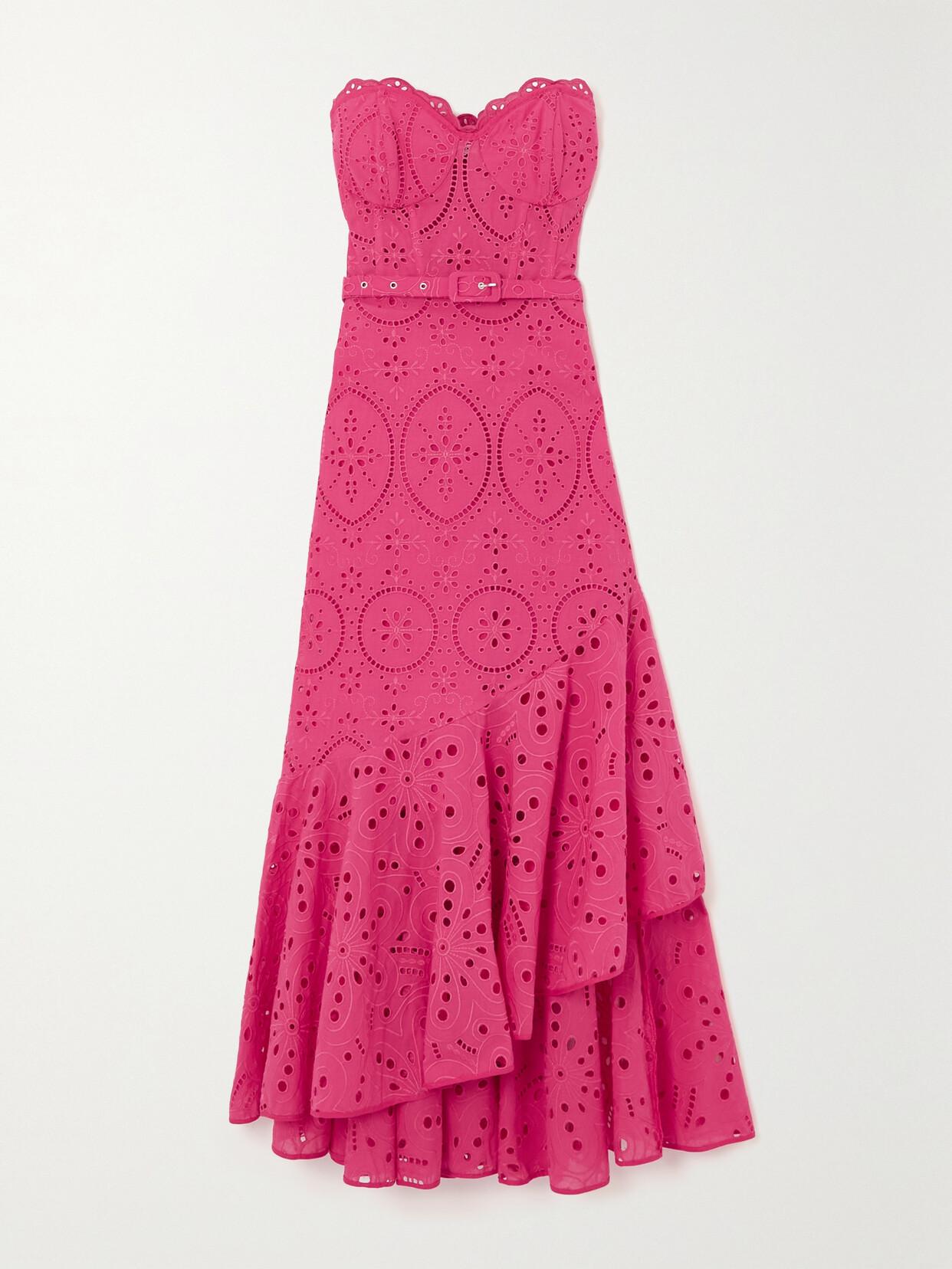 Charo Ruiz - Aurora Strapless Asymmetric Broderie Anglaise Cotton Midi Dress - Pink