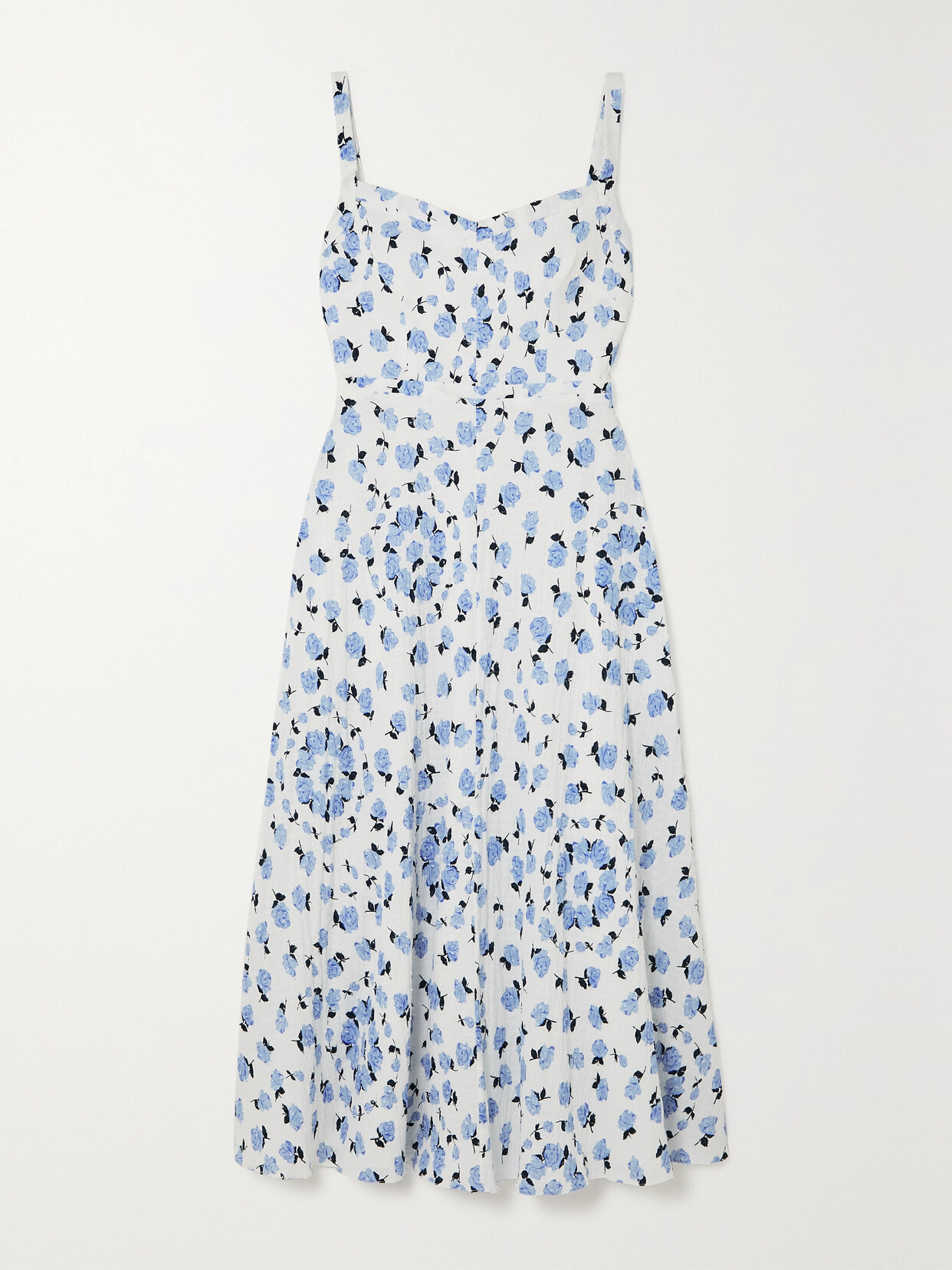 Emilia Wickstead - Elvita Floral-print Swiss-dot Textured Cotton-blend Midi Dress - Blue