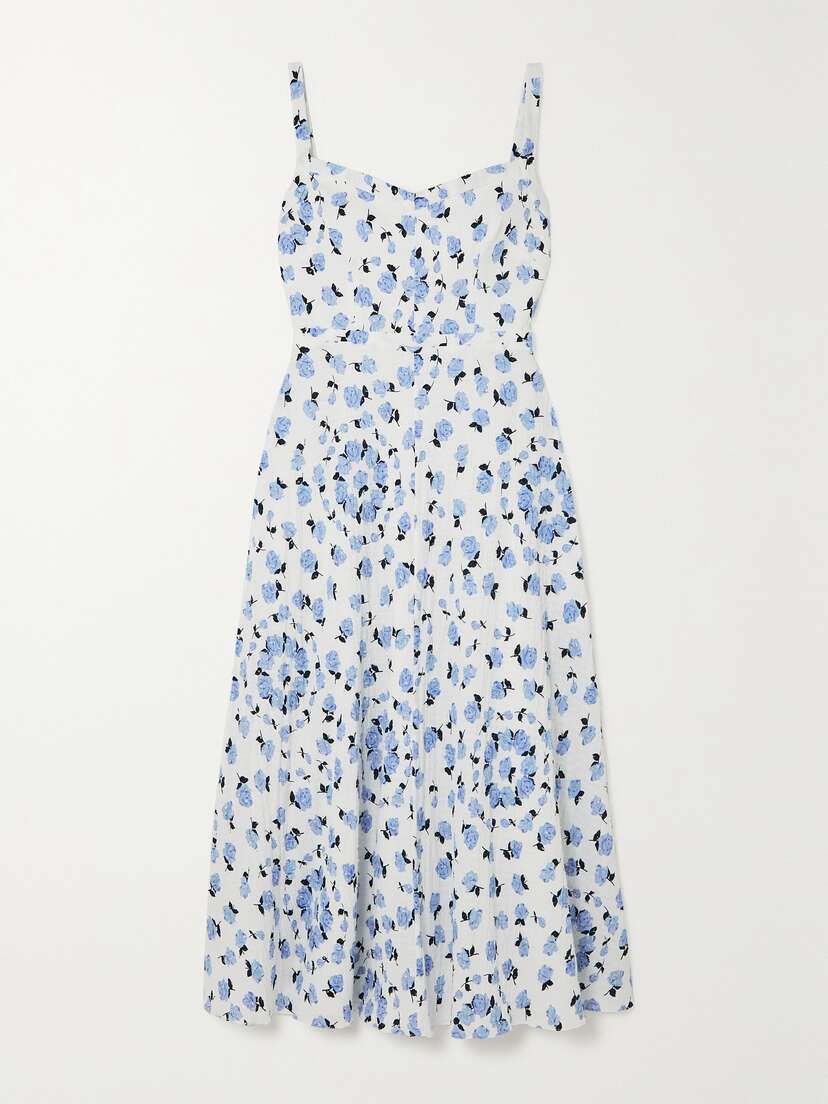 Emilia Wickstead Elvita Floral-print Swiss-dot Textured Cotton-blend Midi Dress - UK 6